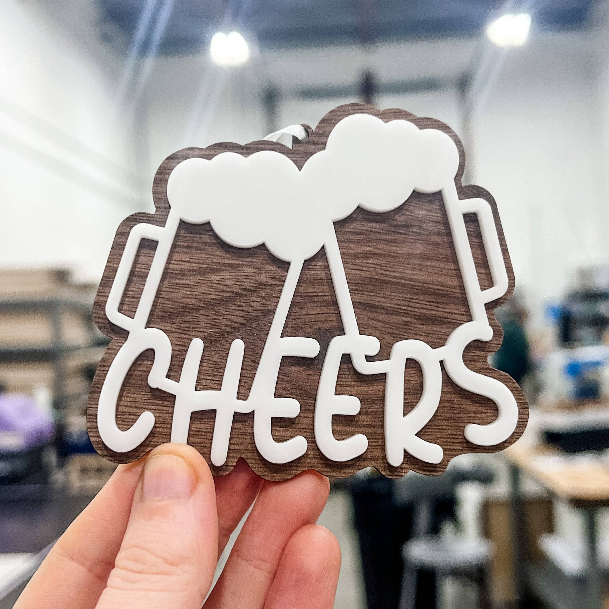 Cheers Beer Mugs 3D Wood & Acrylic Ornament - Sticks & Doodles