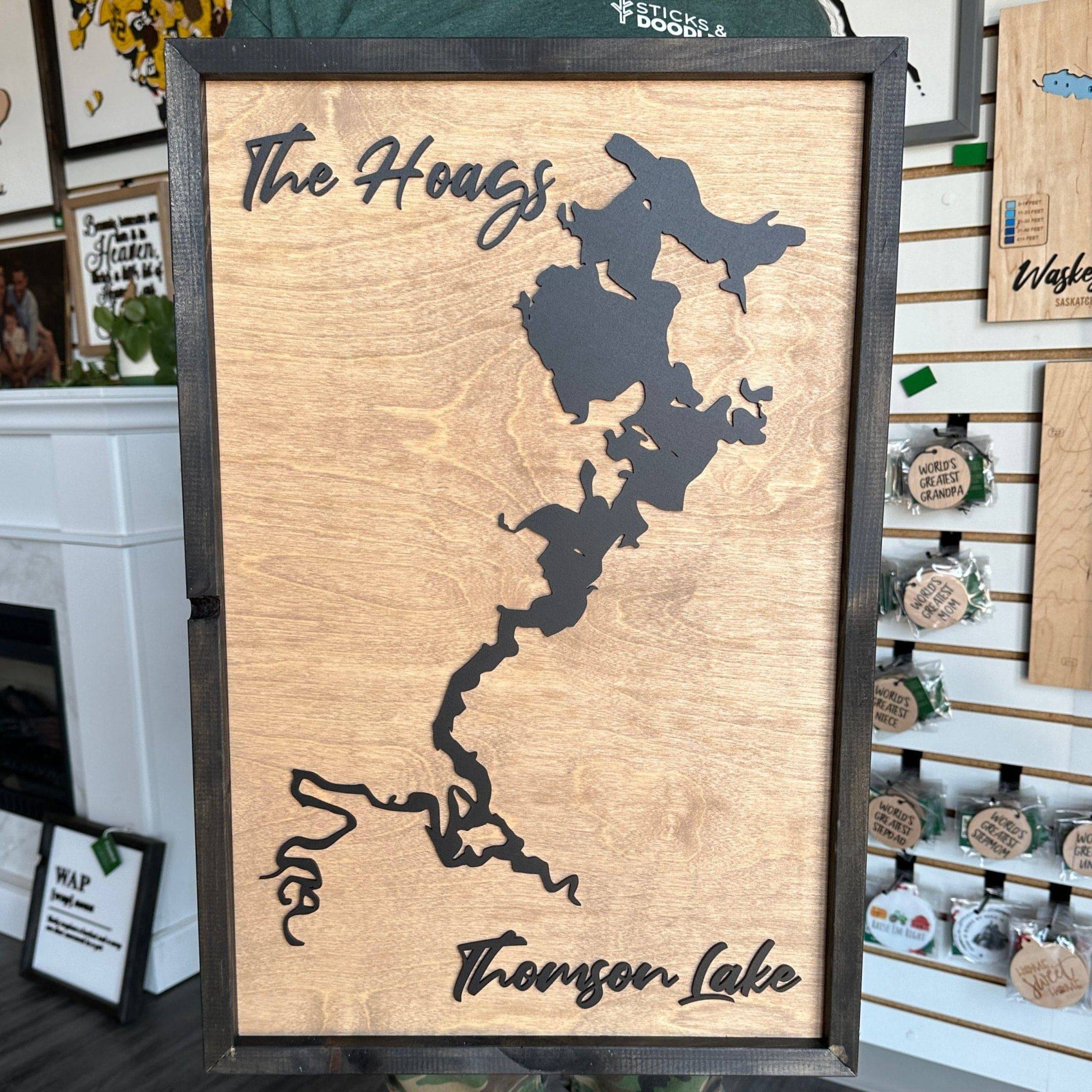 Custom Lake Silhouette Wood Sign - Sticks & Doodles