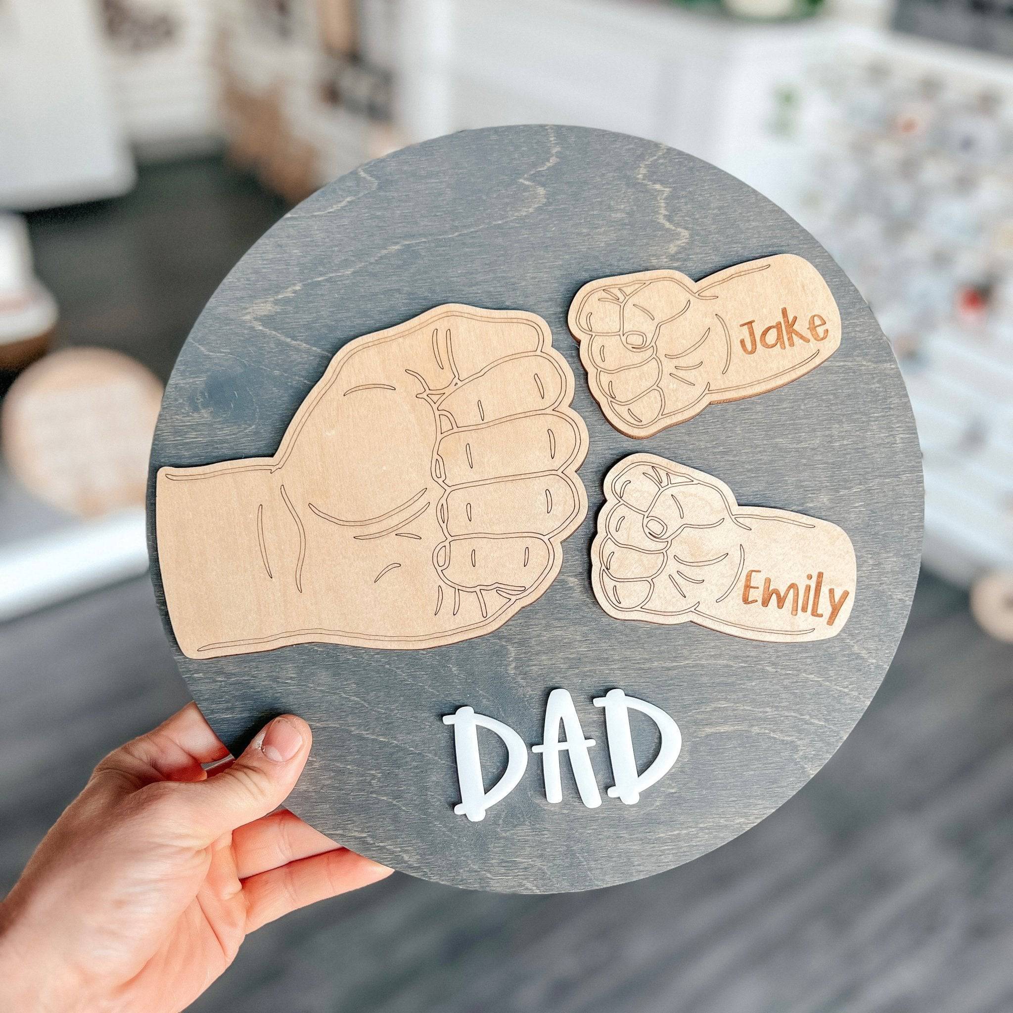 Dad Fist Bump Wood Round Sign - Sticks & Doodles
