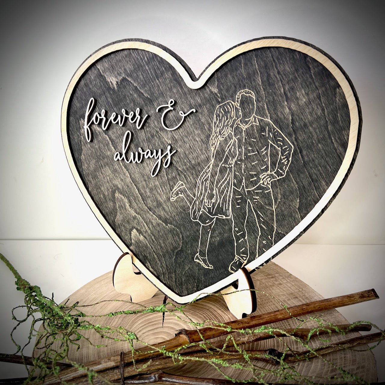 Engraved Couples Minimalist/Faceless Heart Sign - Sticks & Doodles