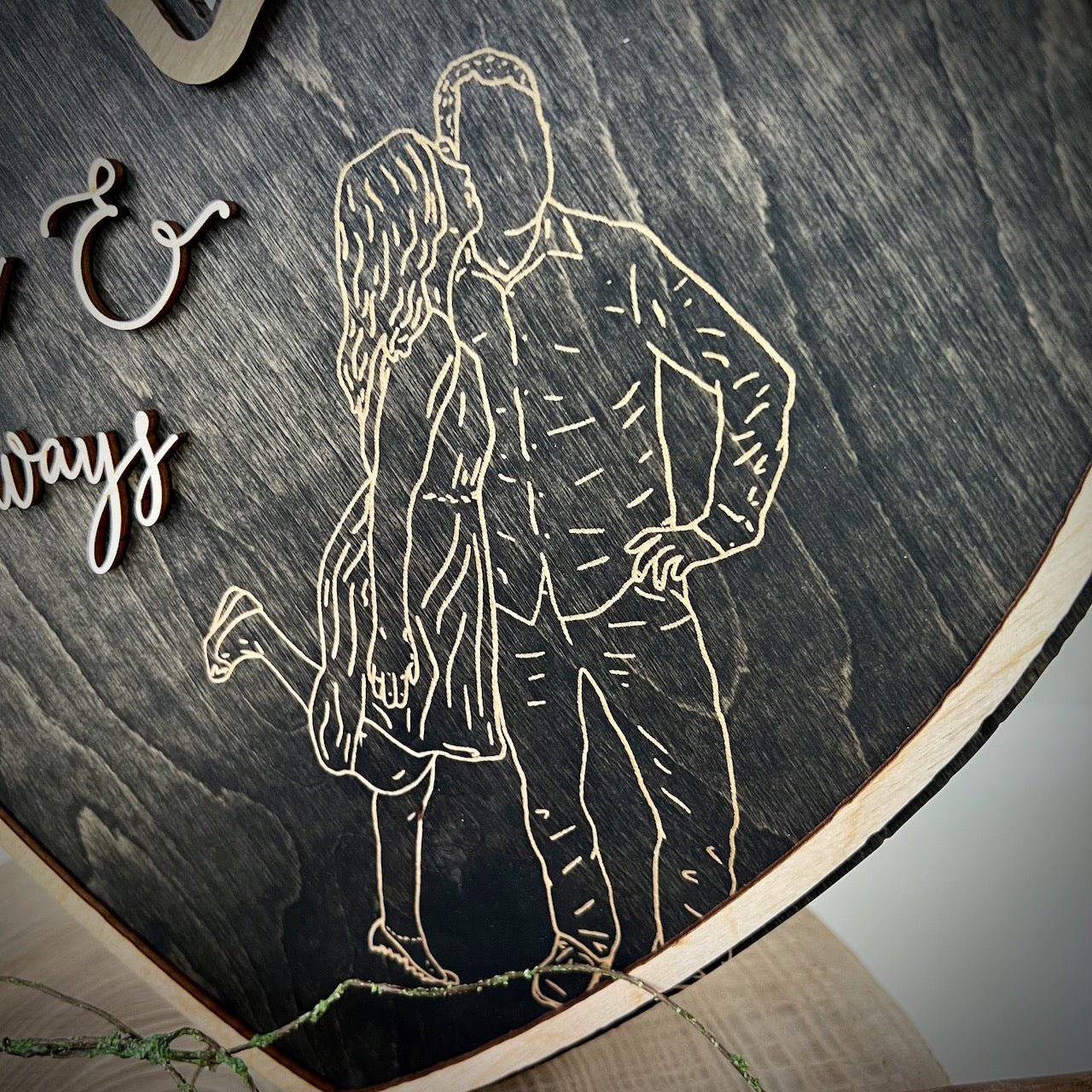 Engraved Couples Minimalist/Faceless Heart Sign - Sticks & Doodles