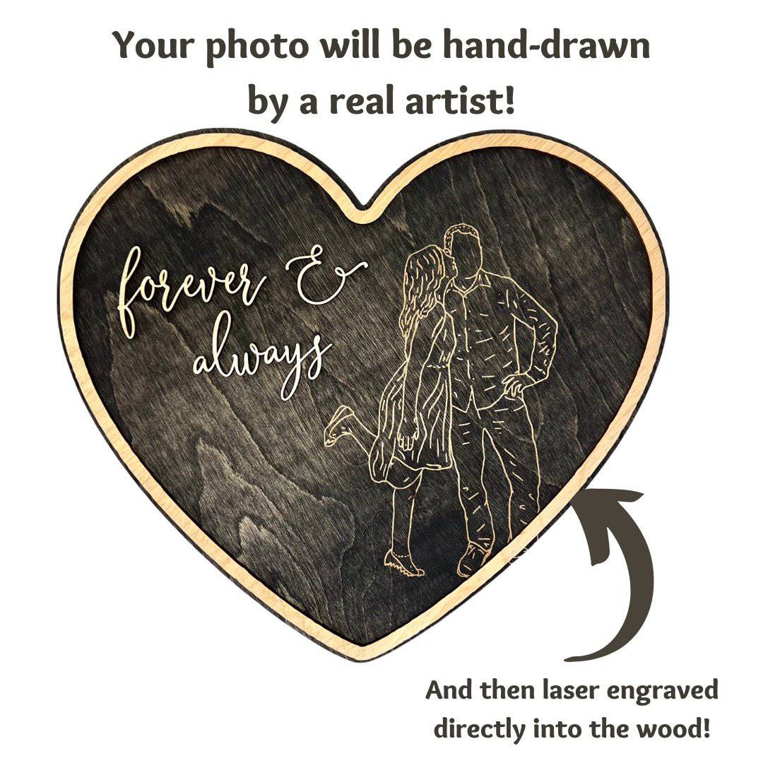 Engraved Couples Minimalist/Faceless Heart Sign - Sticks & Doodles