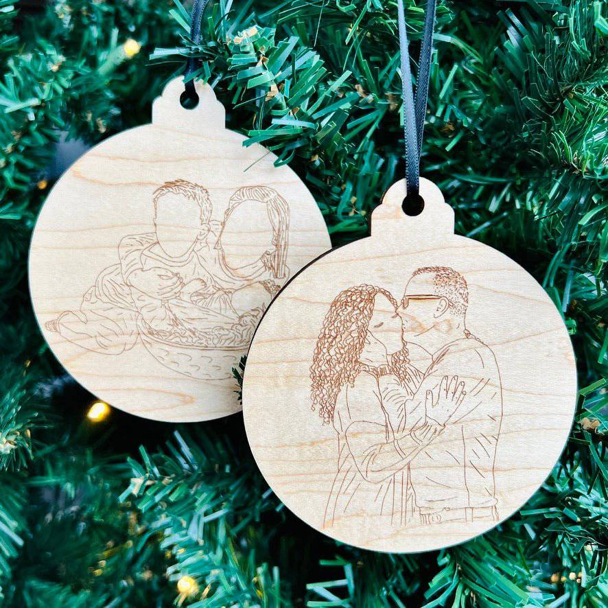 Hand-Drawn Wood Portrait Ornament - Sticks & Doodles