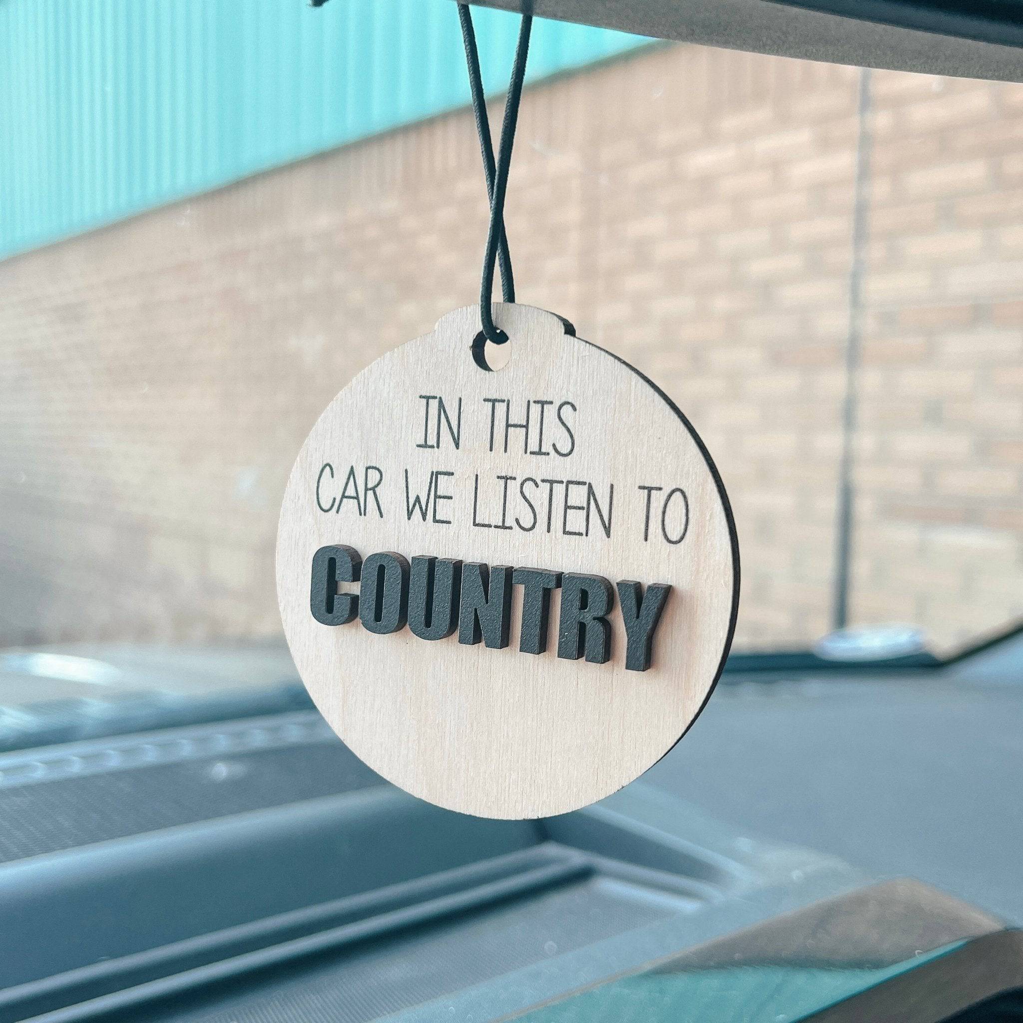 In This Car We Listen/Sing Personalized Wood Car Charm - Sticks & Doodles