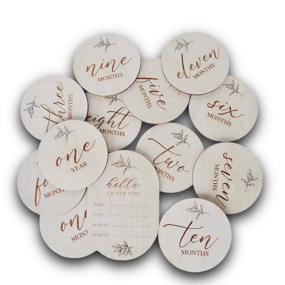 Leaves Birth Announcement / Monthly Milestones - Sticks & Doodles