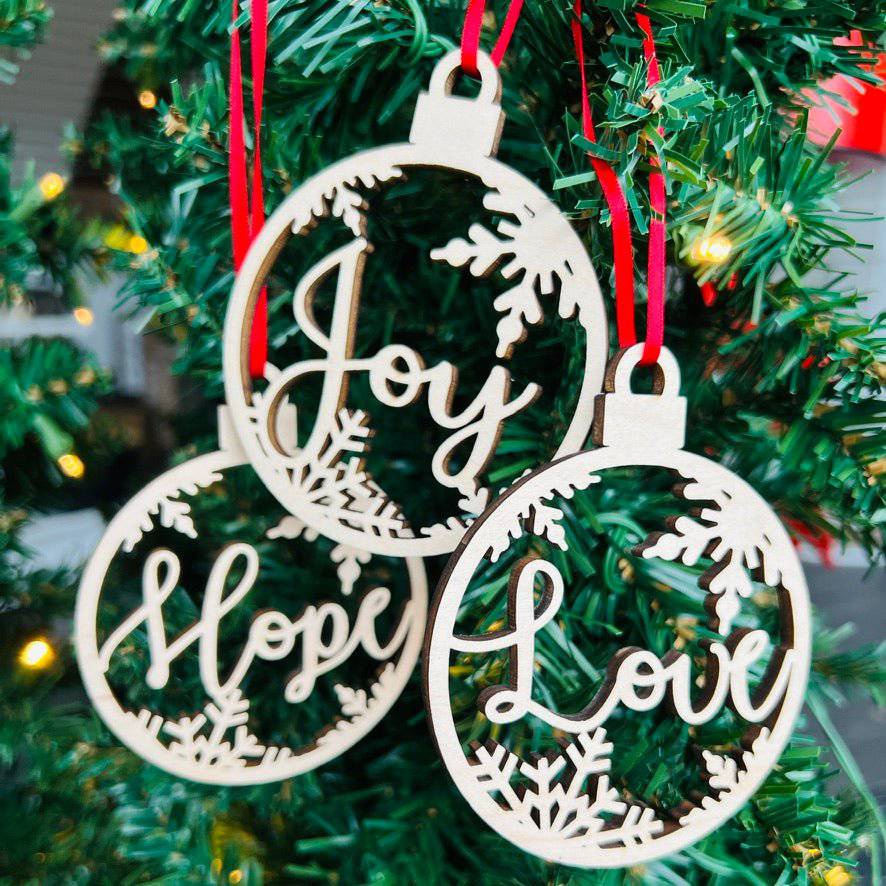 Love Hope Joy Natural Bauble Ornament - Sticks & Doodles