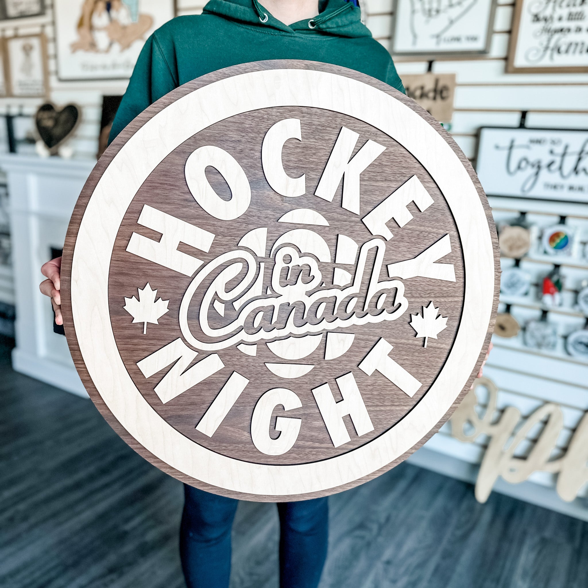 Official Hockey Night in Canada - Walnut & Maple 3D Wood Sign - Sticks & Doodles
