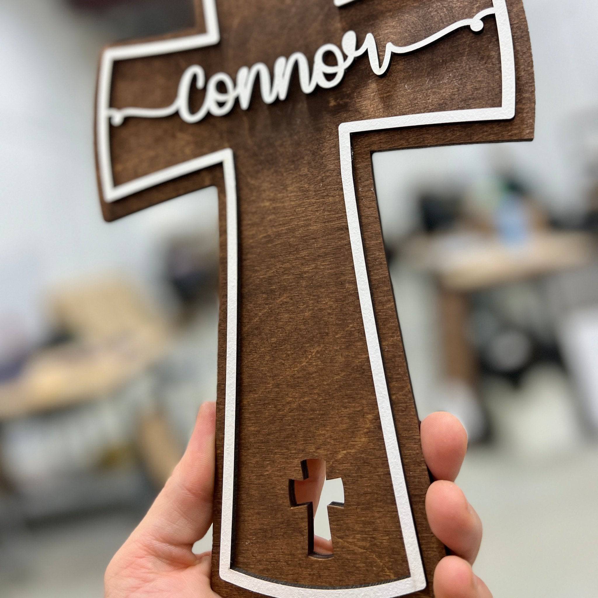 Personalized Cross 3D Wood Sign - Sticks & Doodles