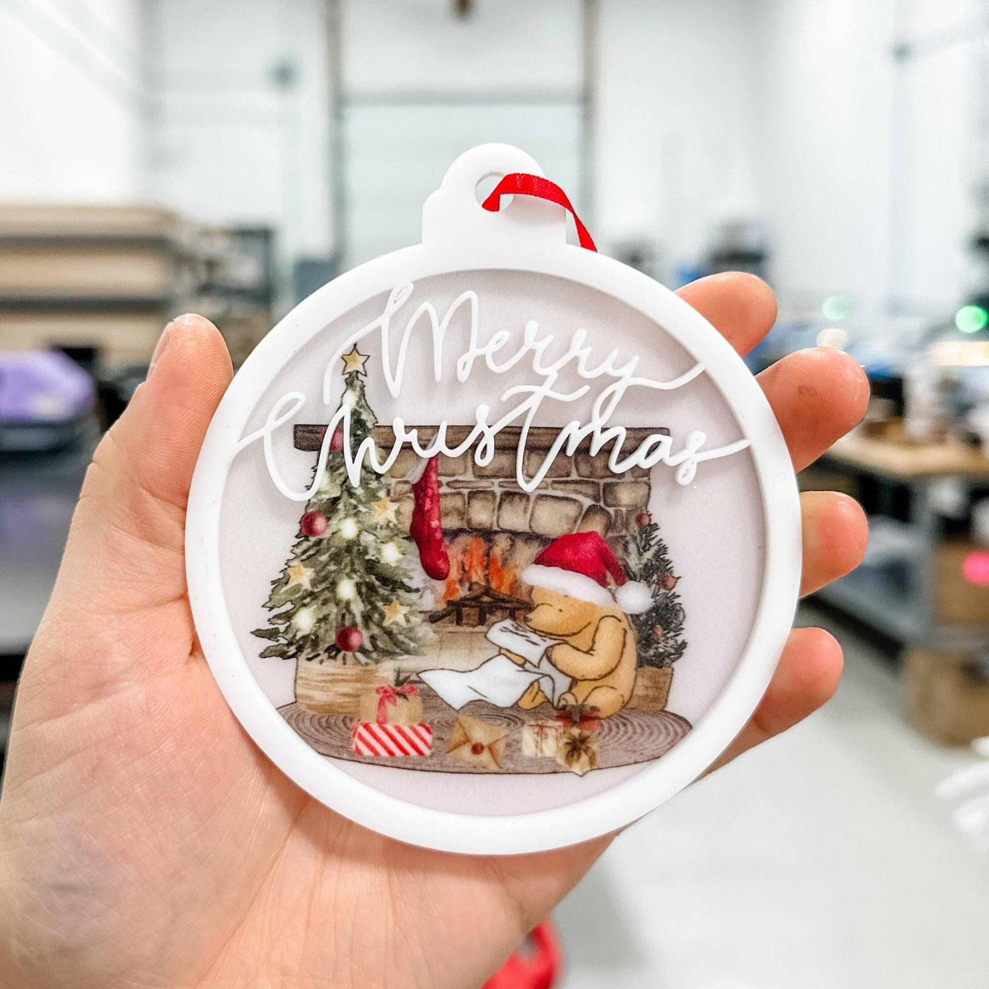 Pooh Bear's Christmas List 3D Acrylic Ornament - Sticks & Doodles