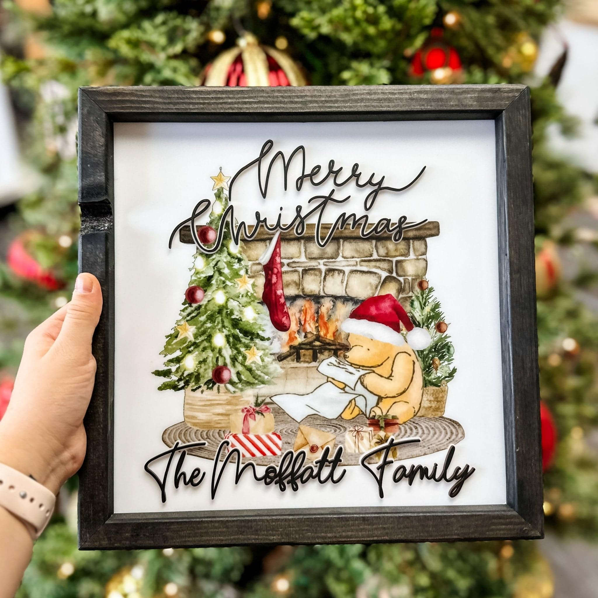 Pooh's Christmas List Personalized Wood & Acrylic Sign - Sticks & Doodles