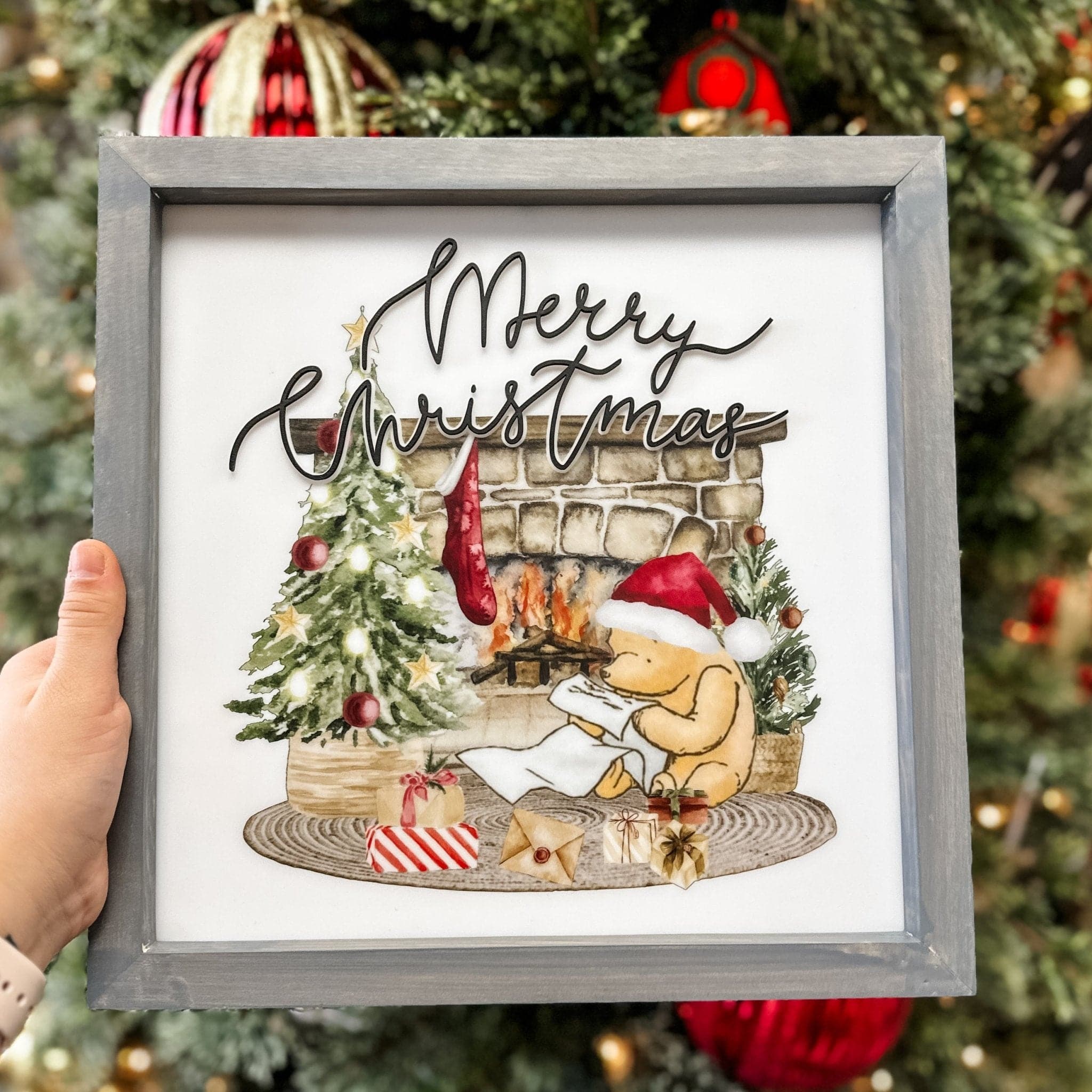 Pooh's Christmas List Personalized Wood & Acrylic Sign - Sticks & Doodles