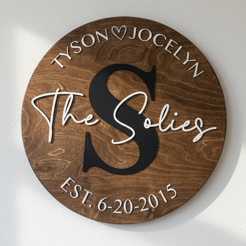 Round Letter Family Name Sign Sign - Sticks & Doodles