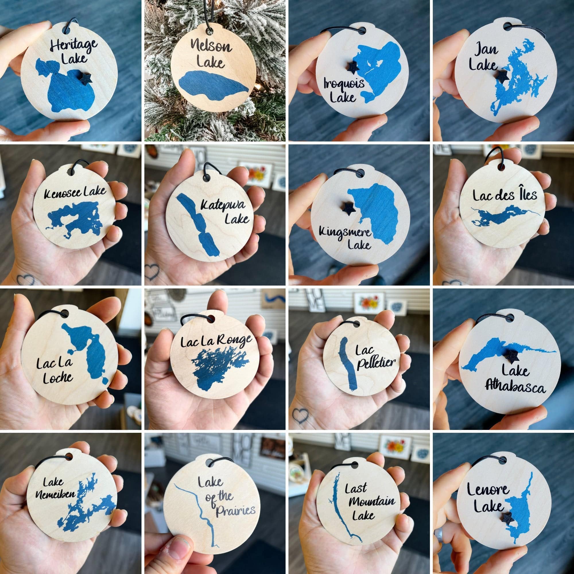 Saskatchewan Lake Ornaments with 3D Wood Star **Choose from 94 Lakes** - Sticks & Doodles