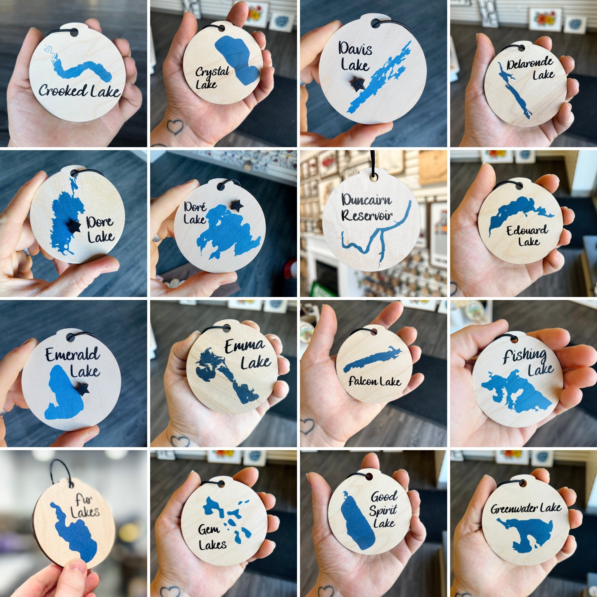 Saskatchewan Lake Ornaments with 3D Wood Star **Choose from 94 Lakes** - Sticks & Doodles