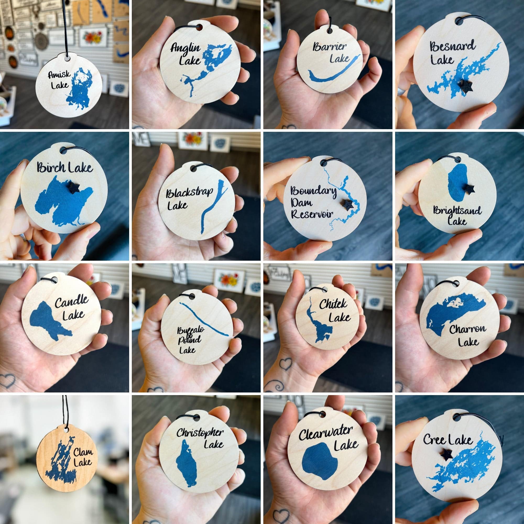 Saskatchewan Lake Ornaments with 3D Wood Star **Choose from 94 Lakes** - Sticks & Doodles