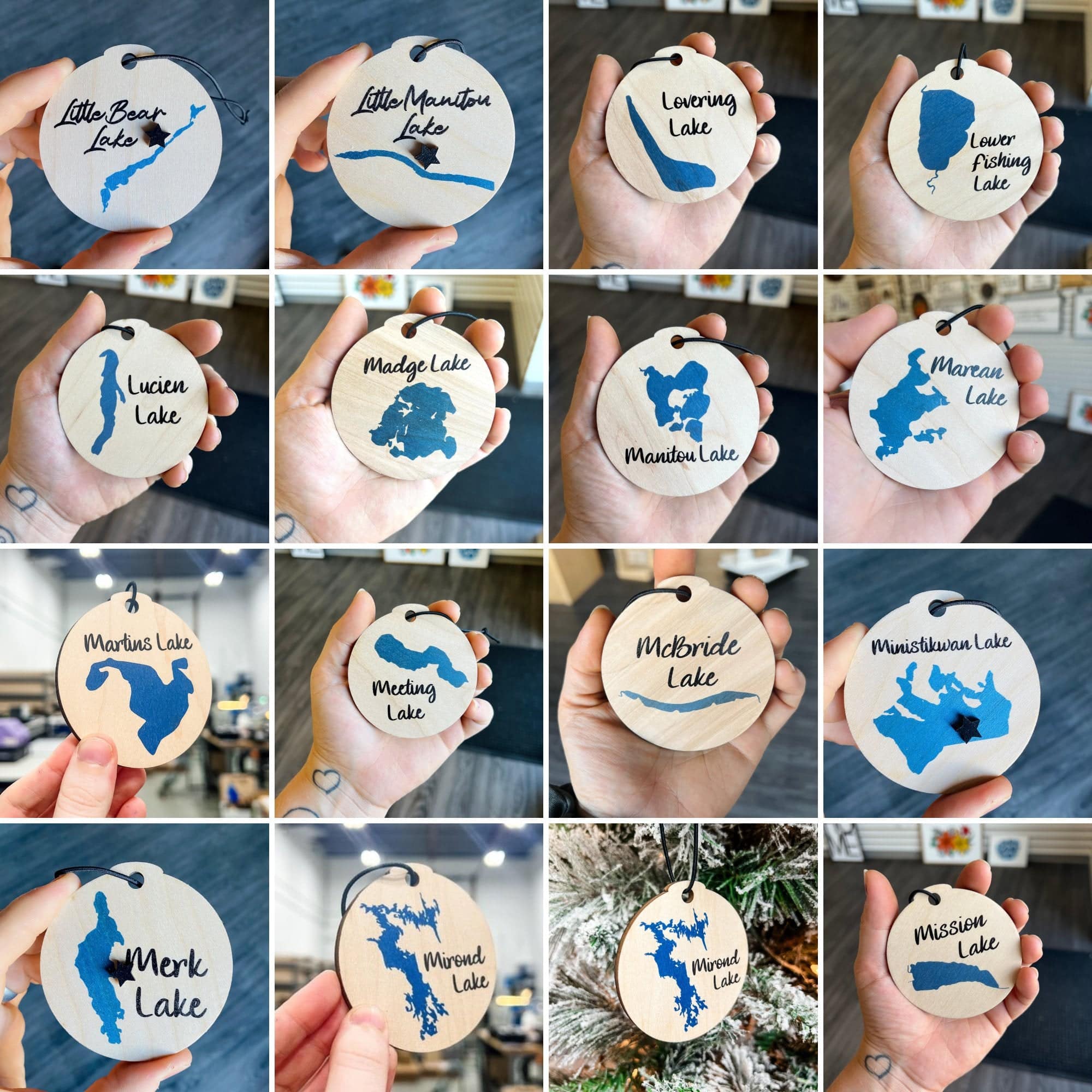 Saskatchewan Lake Ornaments with 3D Wood Star **Choose from 94 Lakes** - Sticks & Doodles