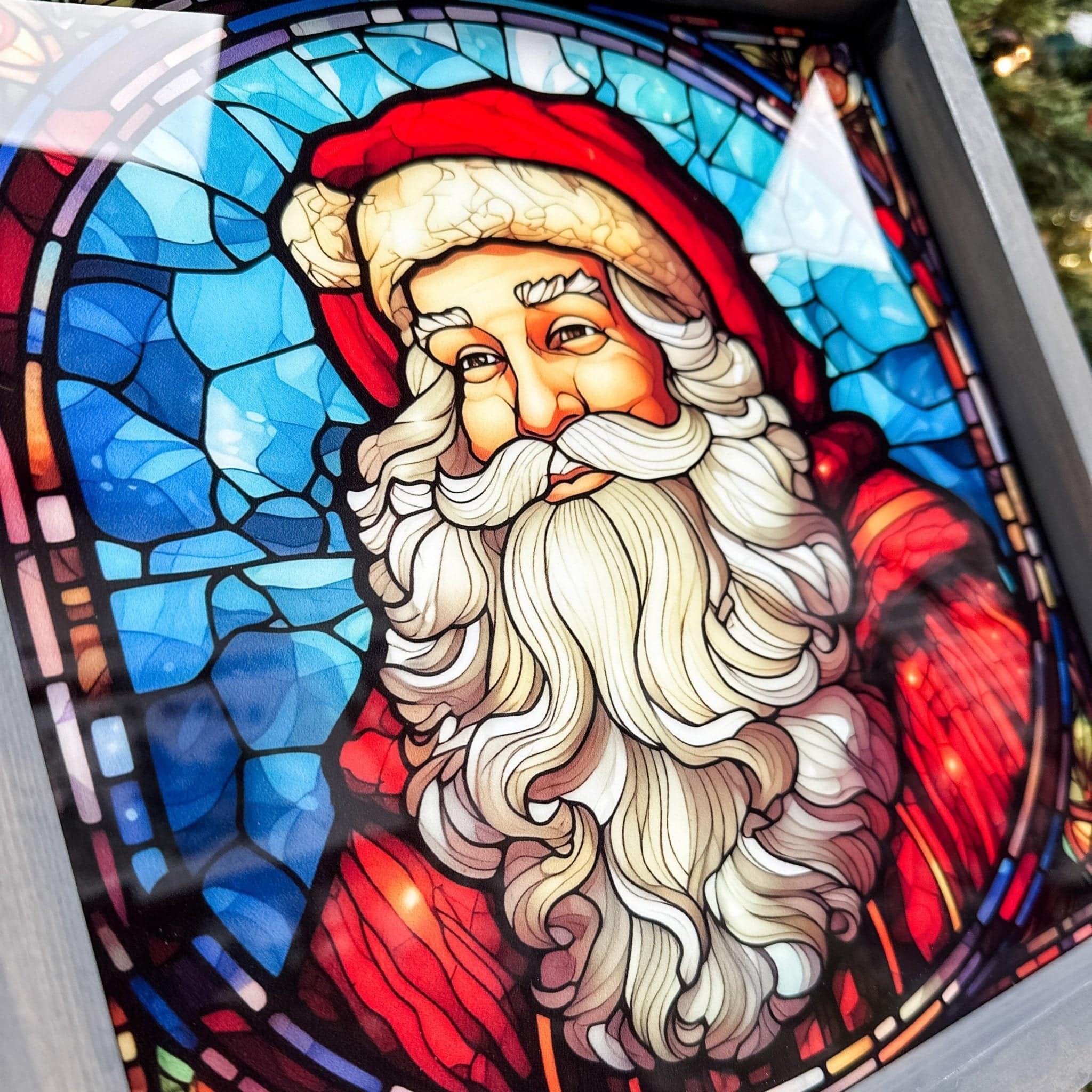 Stained Glass Santa Framed Sign - Sticks & Doodles