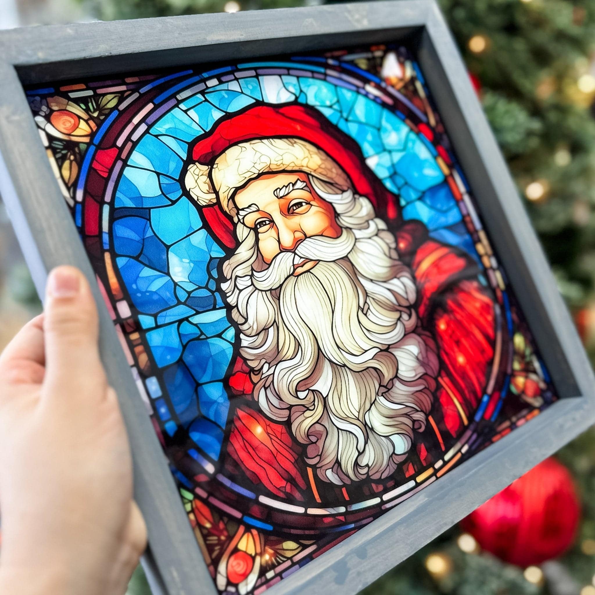 Stained Glass Santa Framed Sign - Sticks & Doodles