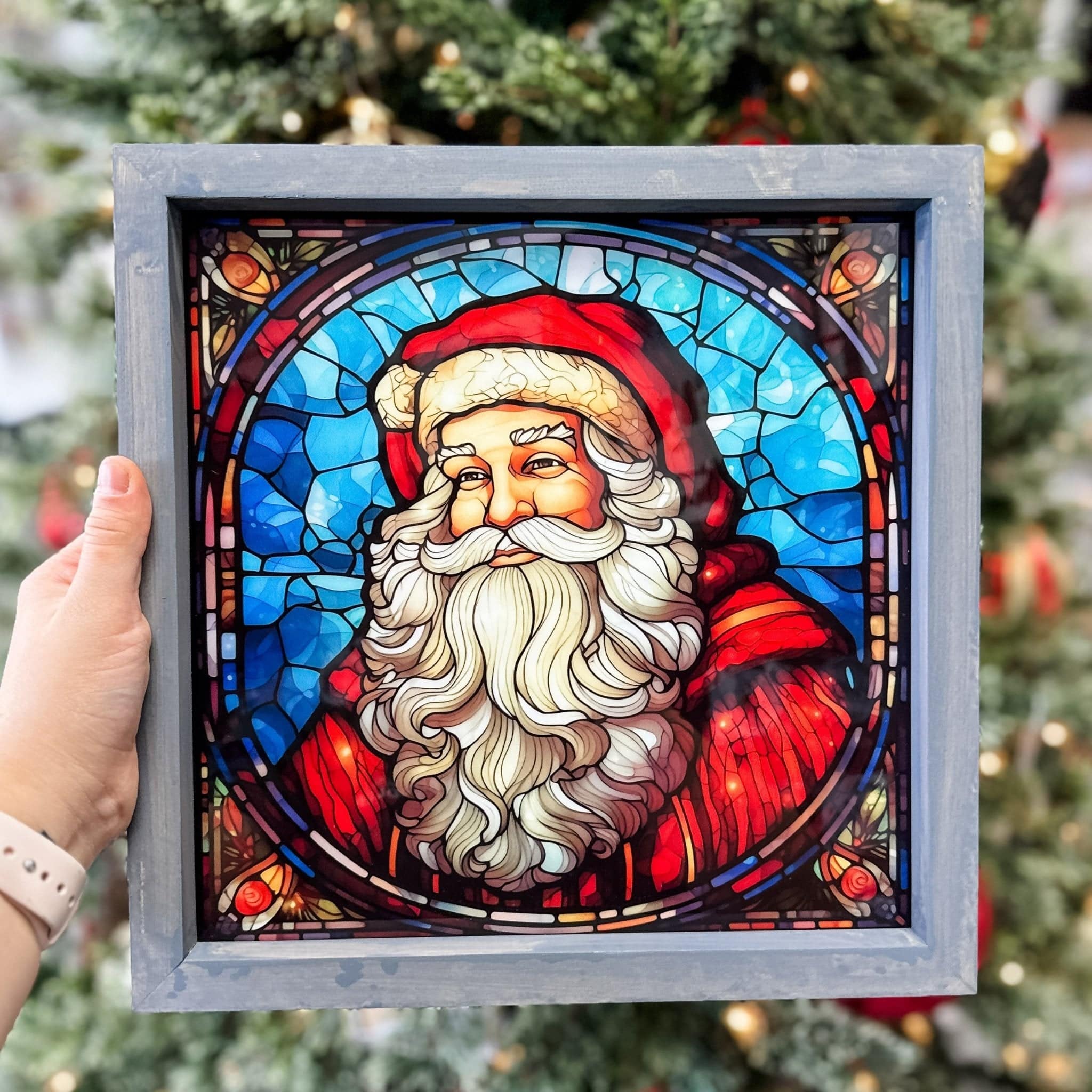 Stained Glass Santa Framed Sign - Sticks & Doodles