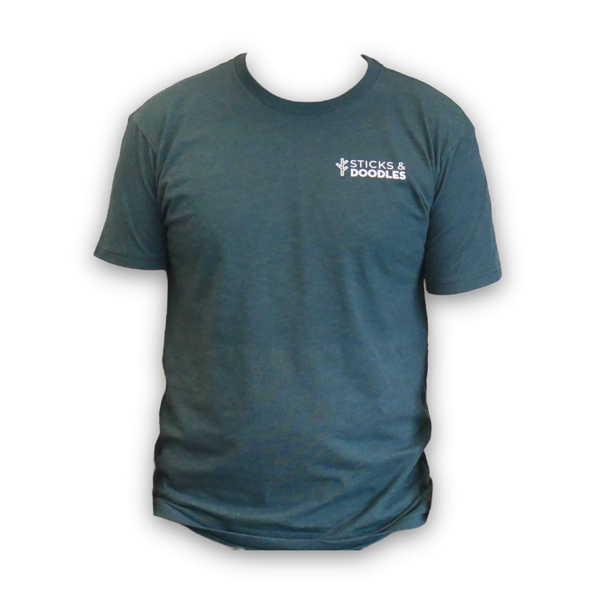 Sticks & Doodles Green T-Shirt - Double Sided Logo - Sticks & Doodles