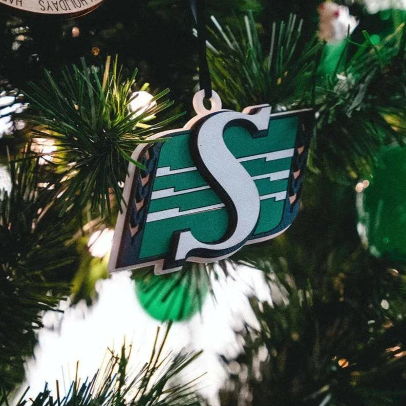 Sticks & Doodles x Saskatchewan Roughriders 3D Handcrafted Shield Logo Collectors Ornament - Sticks & Doodles