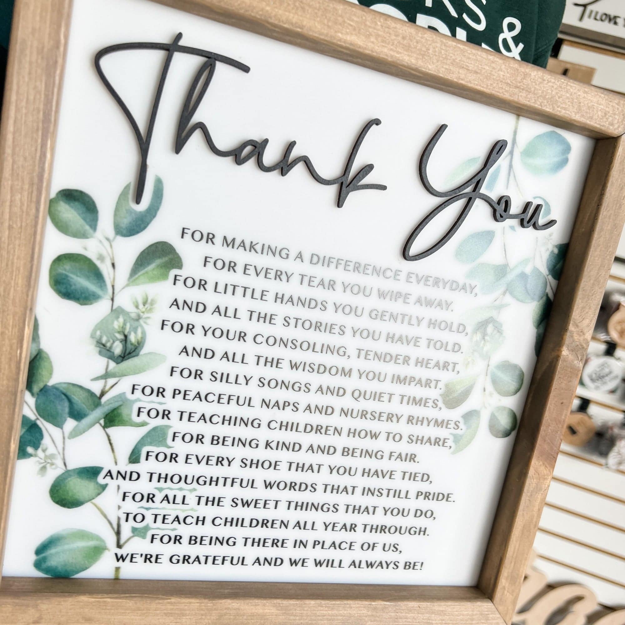 Thank You For Caring For My Child Wood Sign - Sticks & Doodles