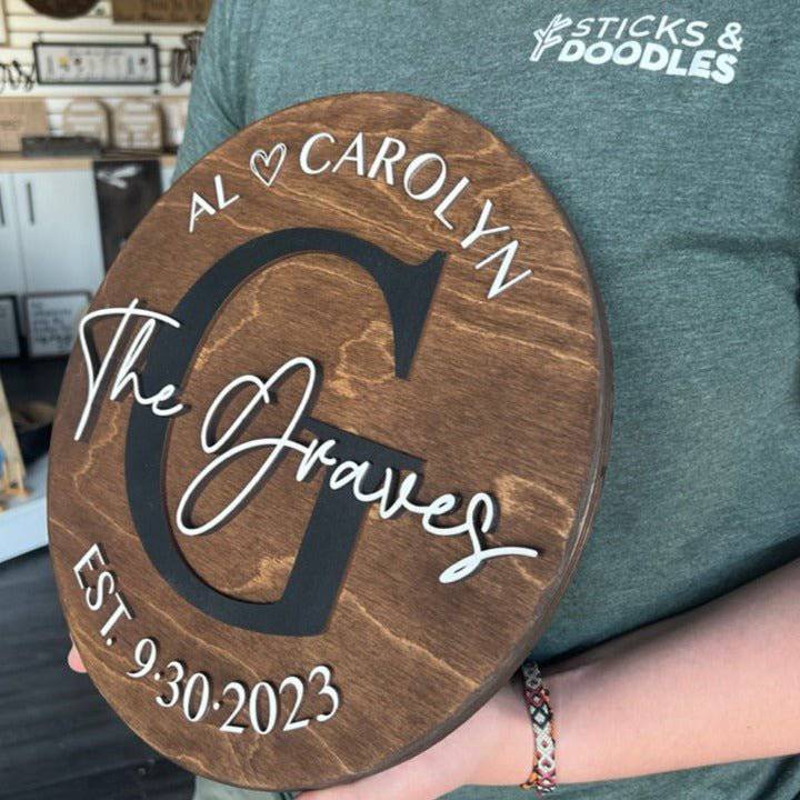 The Graves' Wedding Round Sign - Sticks & Doodles