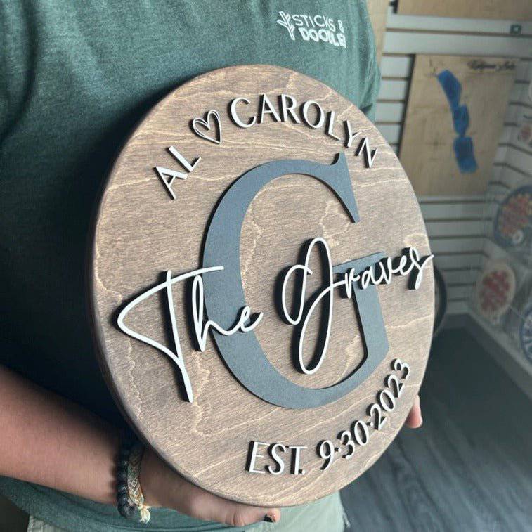 The Graves' Wedding Round Sign - Sticks & Doodles