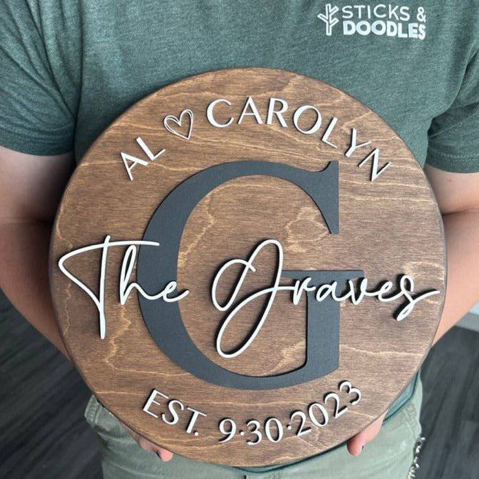 The Graves' Wedding Round Sign - Sticks & Doodles