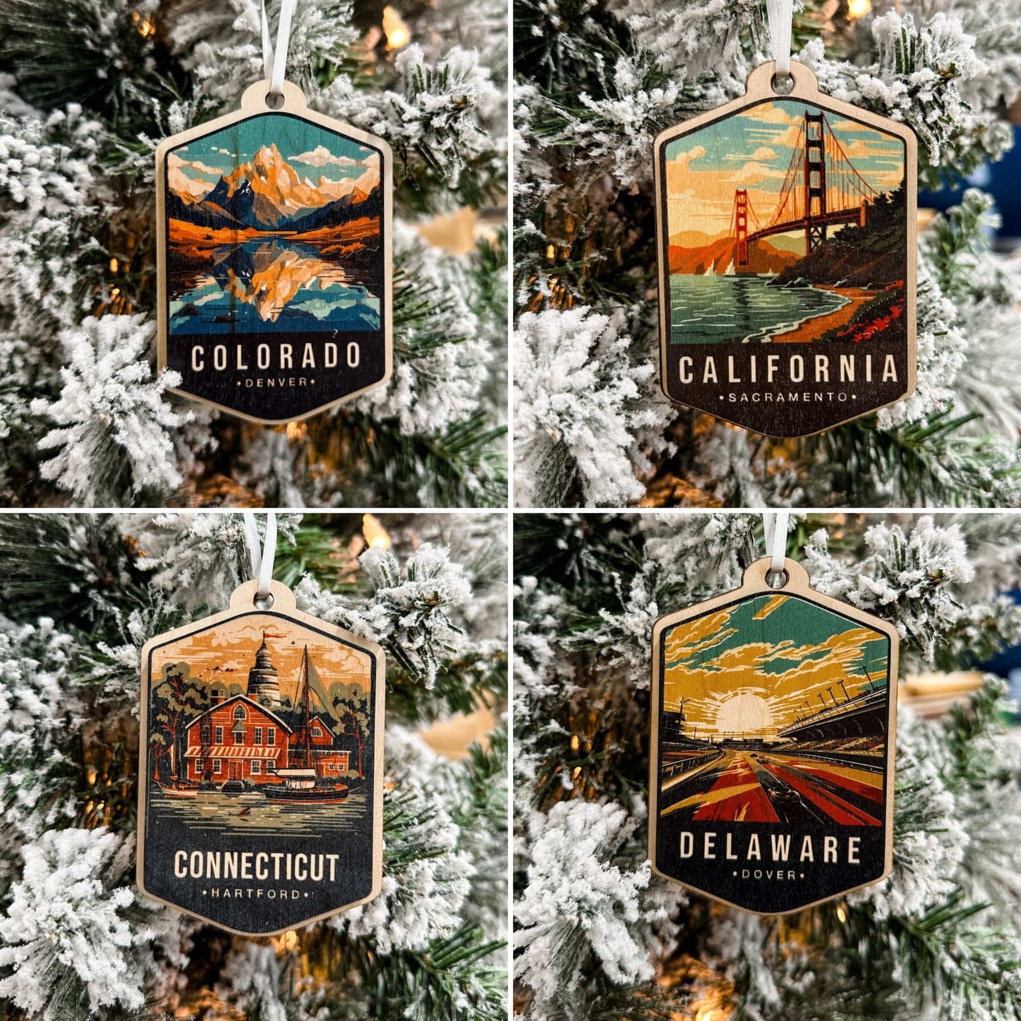 US States Watercolour 3D Wood Ornaments **Choose from 50!** - Sticks & Doodles