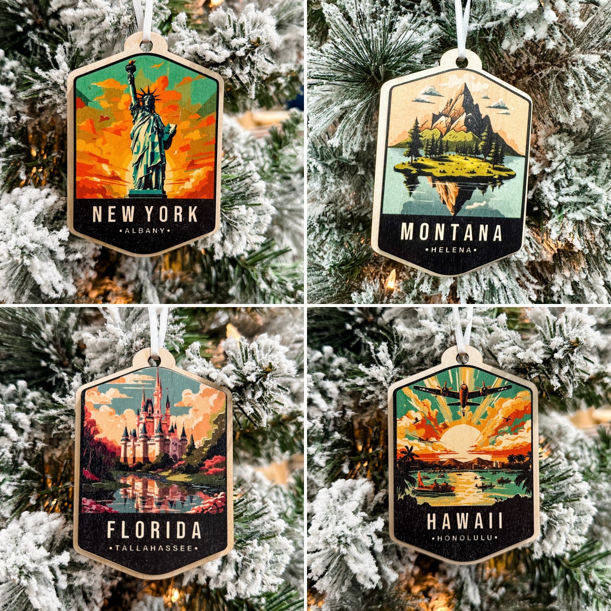 US States Watercolour 3D Wood Ornaments **Choose from 50!** - Sticks & Doodles