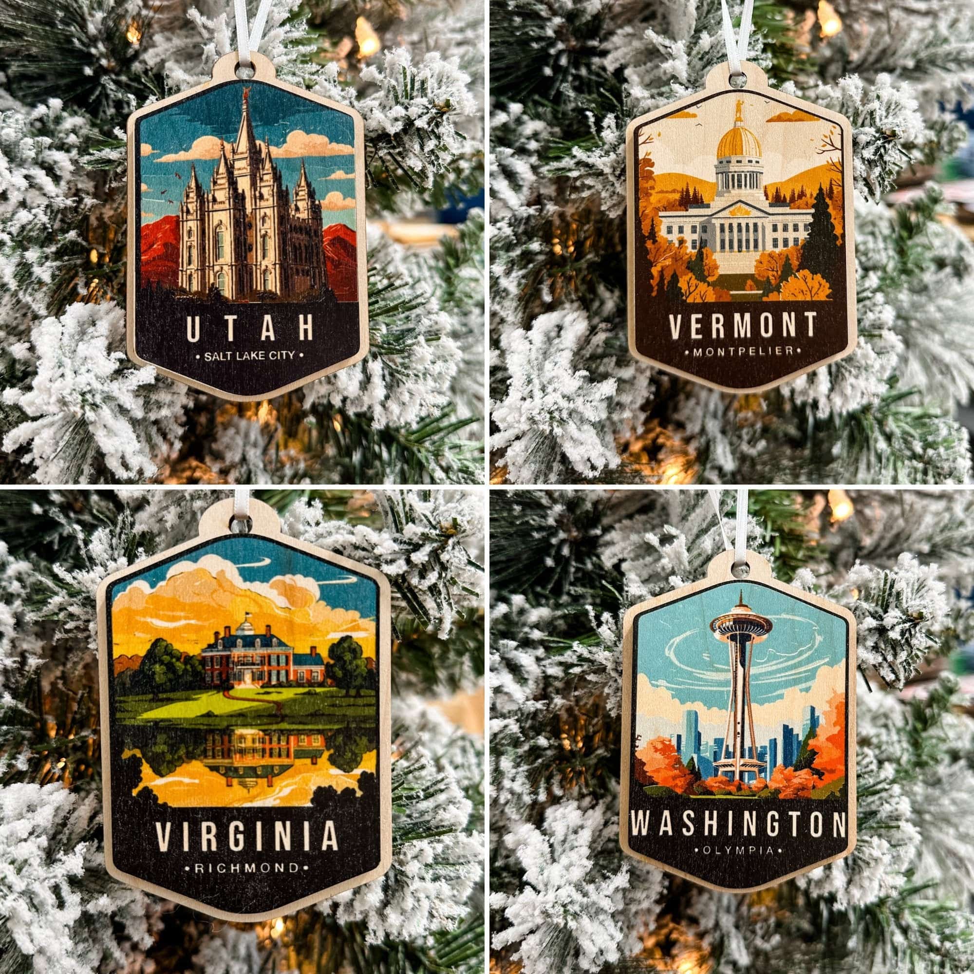 US States Watercolour 3D Wood Ornaments **Choose from 50!** - Sticks & Doodles