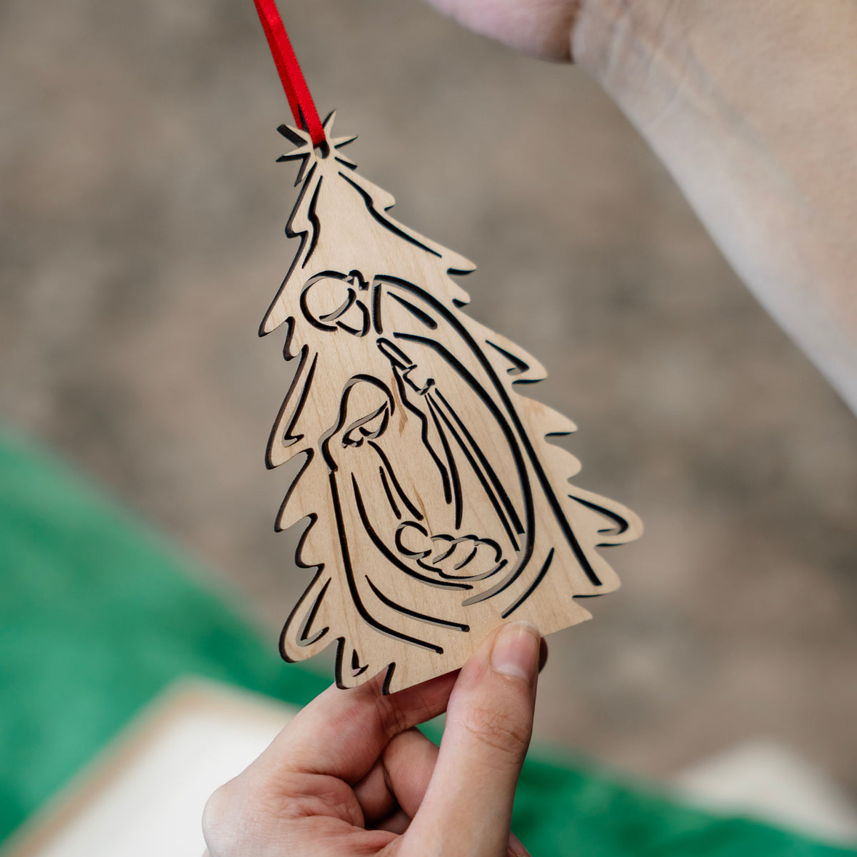 Nativity Tree • Engraved Wood Ornament