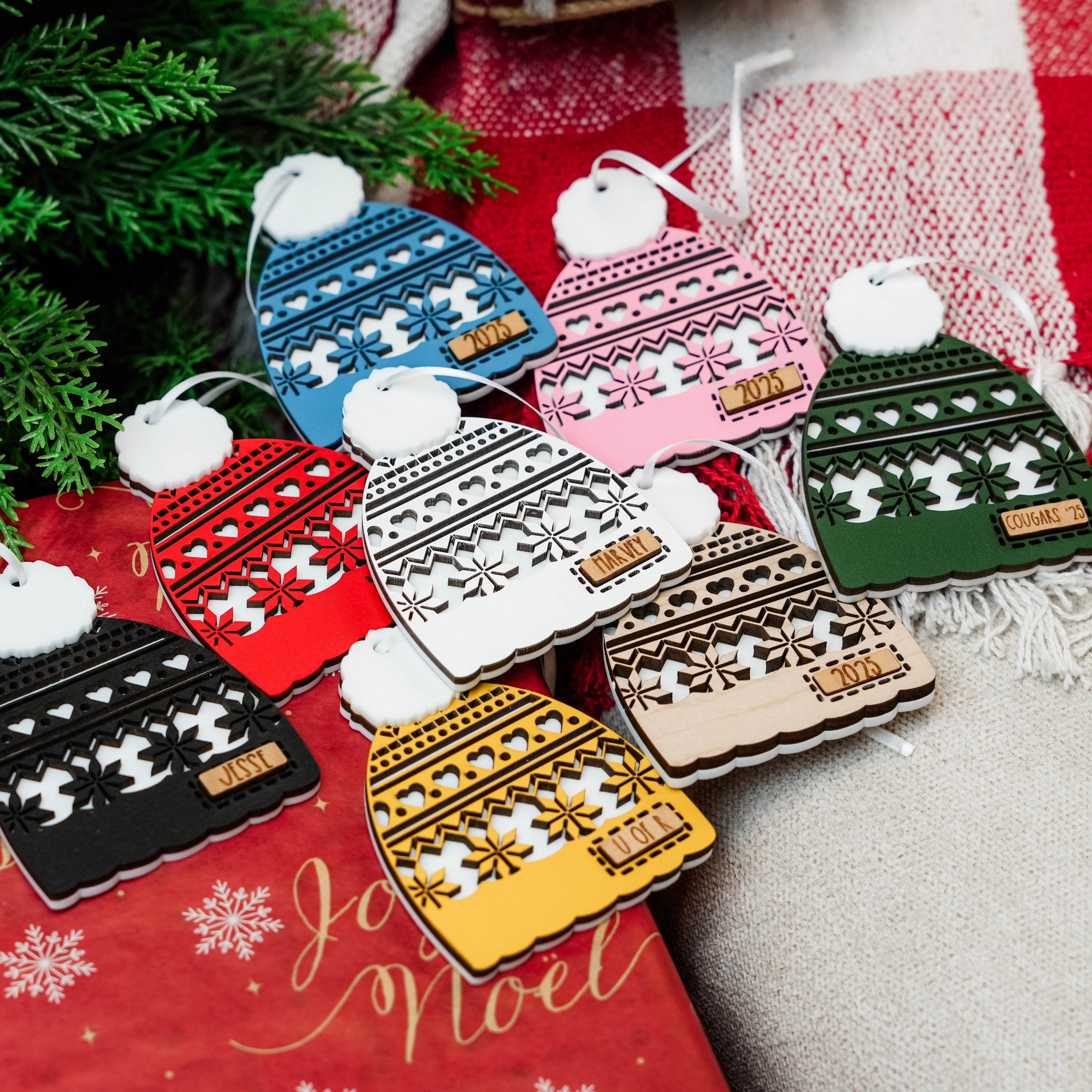 Group Order: Custom Toques • Layered Wood & Acrylic Ornaments • Corporate Gifts