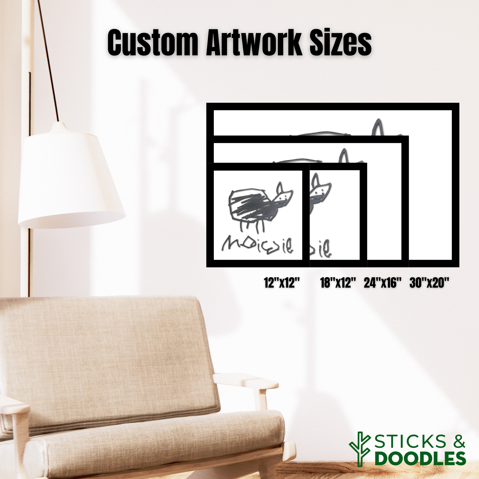 Custom 3D Wooden Artwork from Child's Drawing - Sticks & Doodles