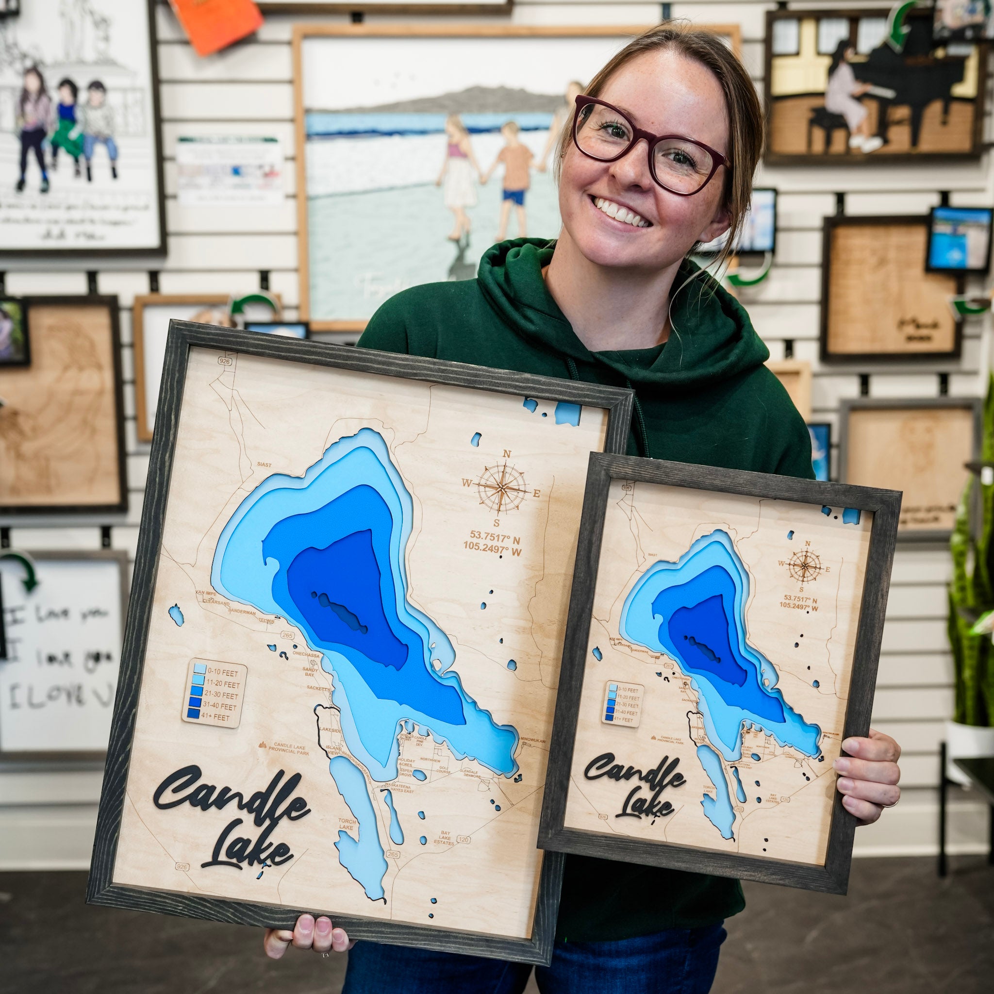 Candle Lake Map • Bathymetric Layered Wood Depth Map • For Lake Lovers
