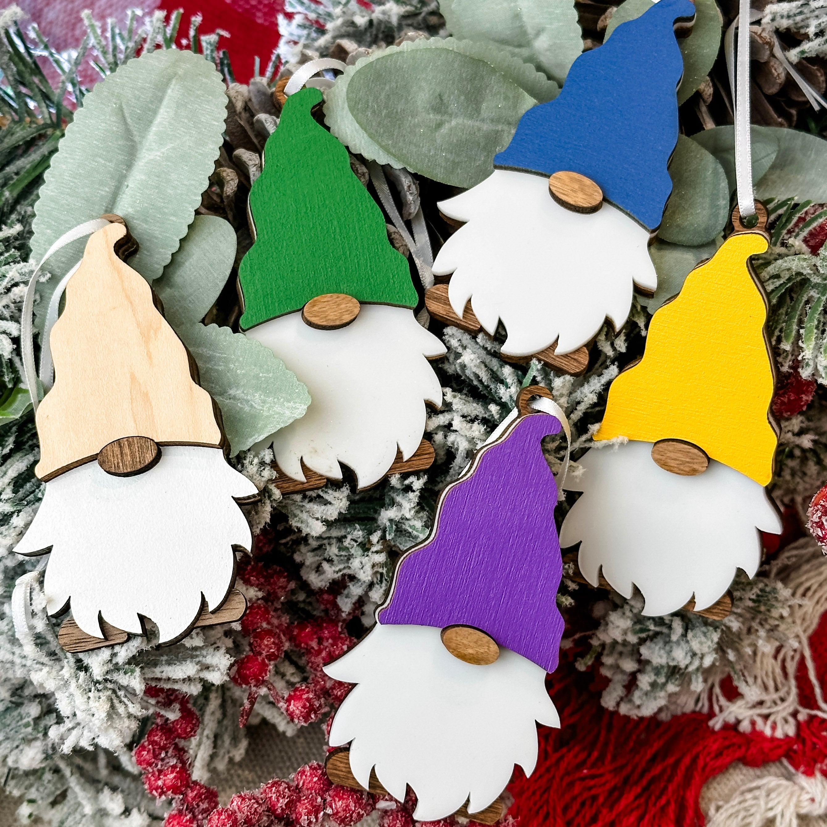 Group Order: Team Spirit Gnomes • Layered Wood Ornaments • Corporate Gifts