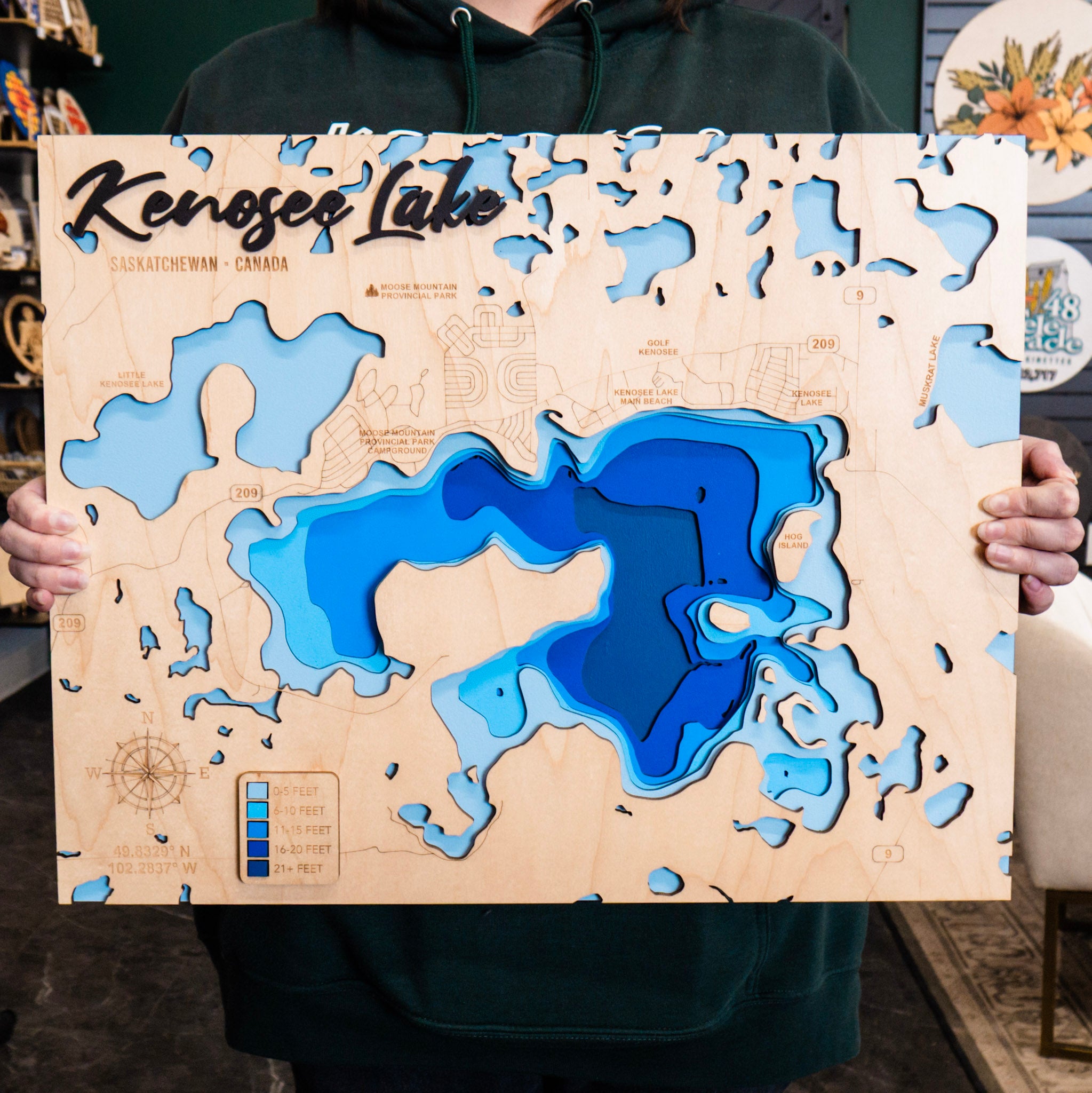 Kenosee Lake • Bathymetric Layered Wood Depth Map • For Lake Lovers
