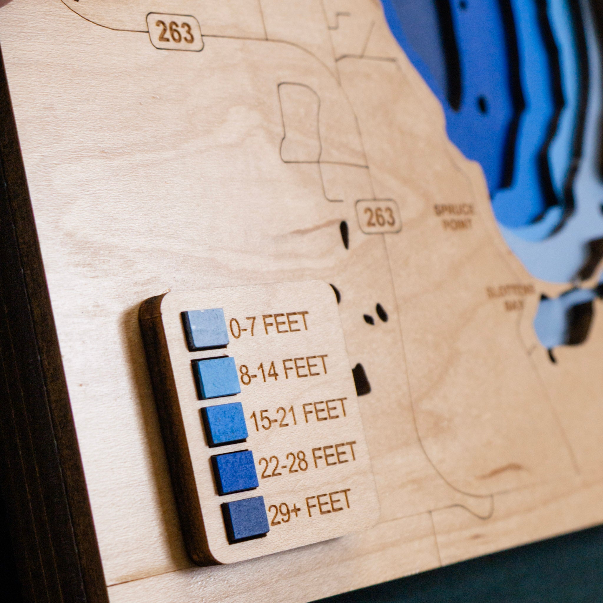 Christopher Lake Map • Bathymetric Layered Wood Depth Map • For Lake Lovers