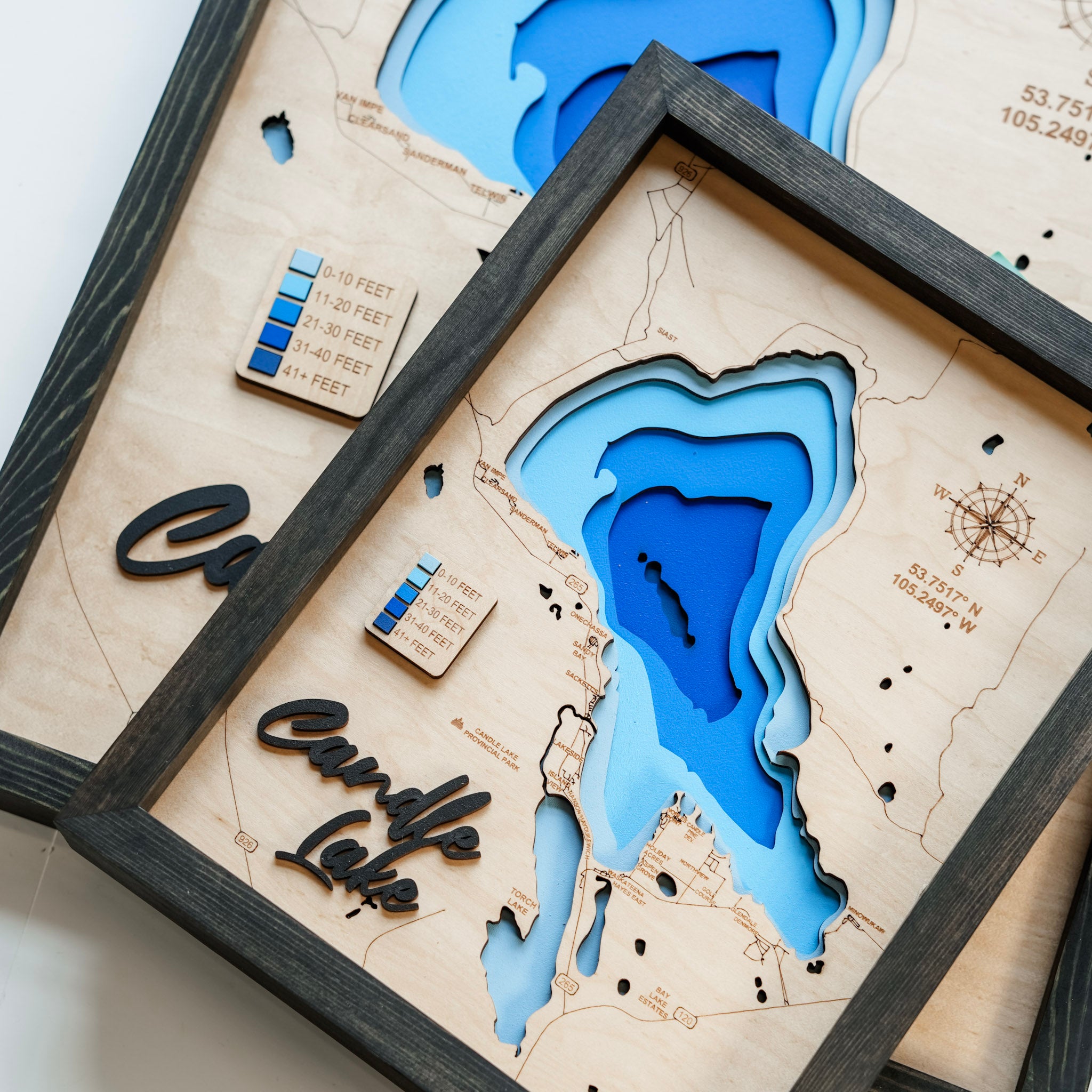 Candle Lake Map • Bathymetric Layered Wood Depth Map • For Lake Lovers