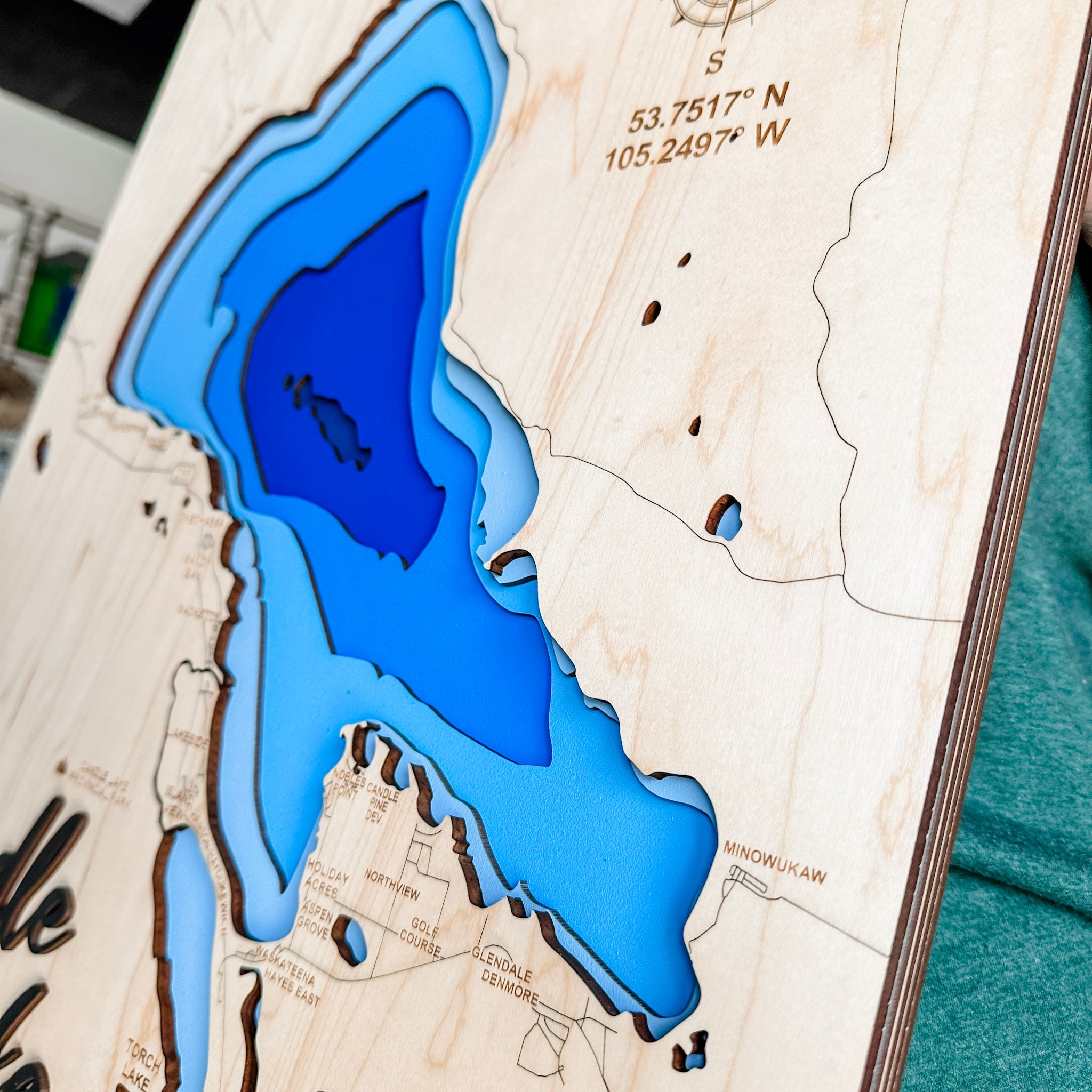 Candle Lake Map • Bathymetric Layered Wood Depth Map • For Lake Lovers
