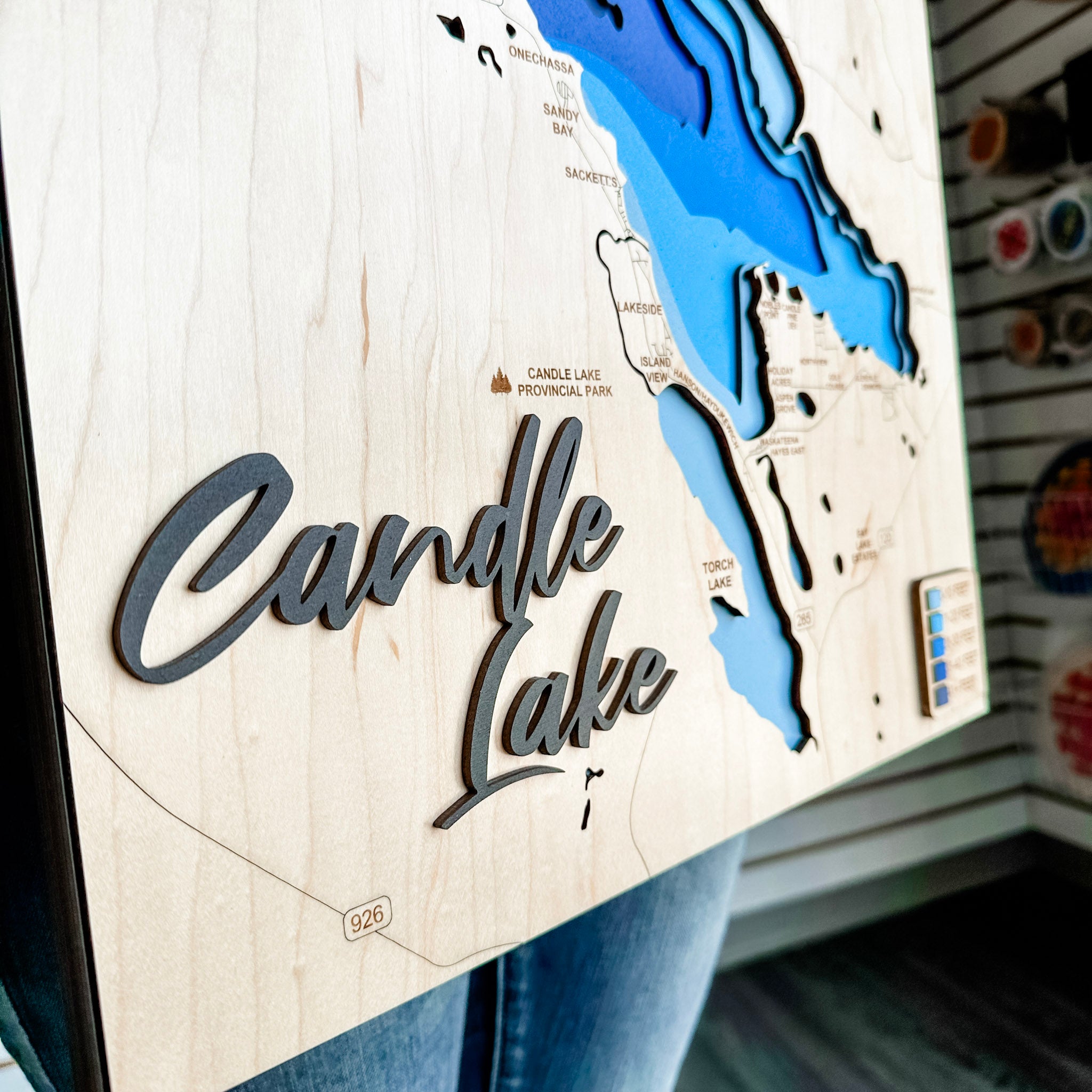 Candle Lake Map • Bathymetric Layered Wood Depth Map • For Lake Lovers