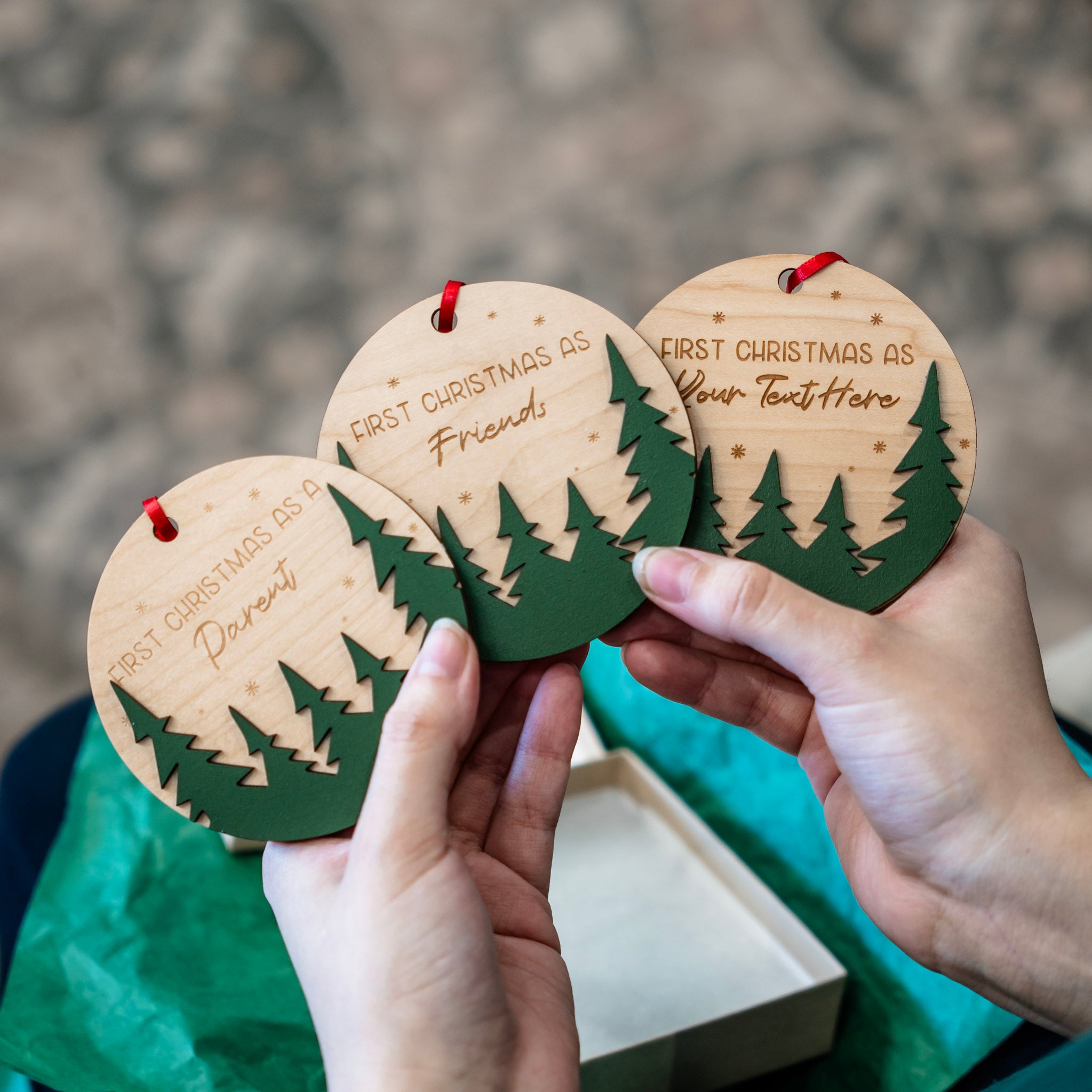 Assorted First Christmas Ornaments – Includes Married, as a Grandparent, and more.