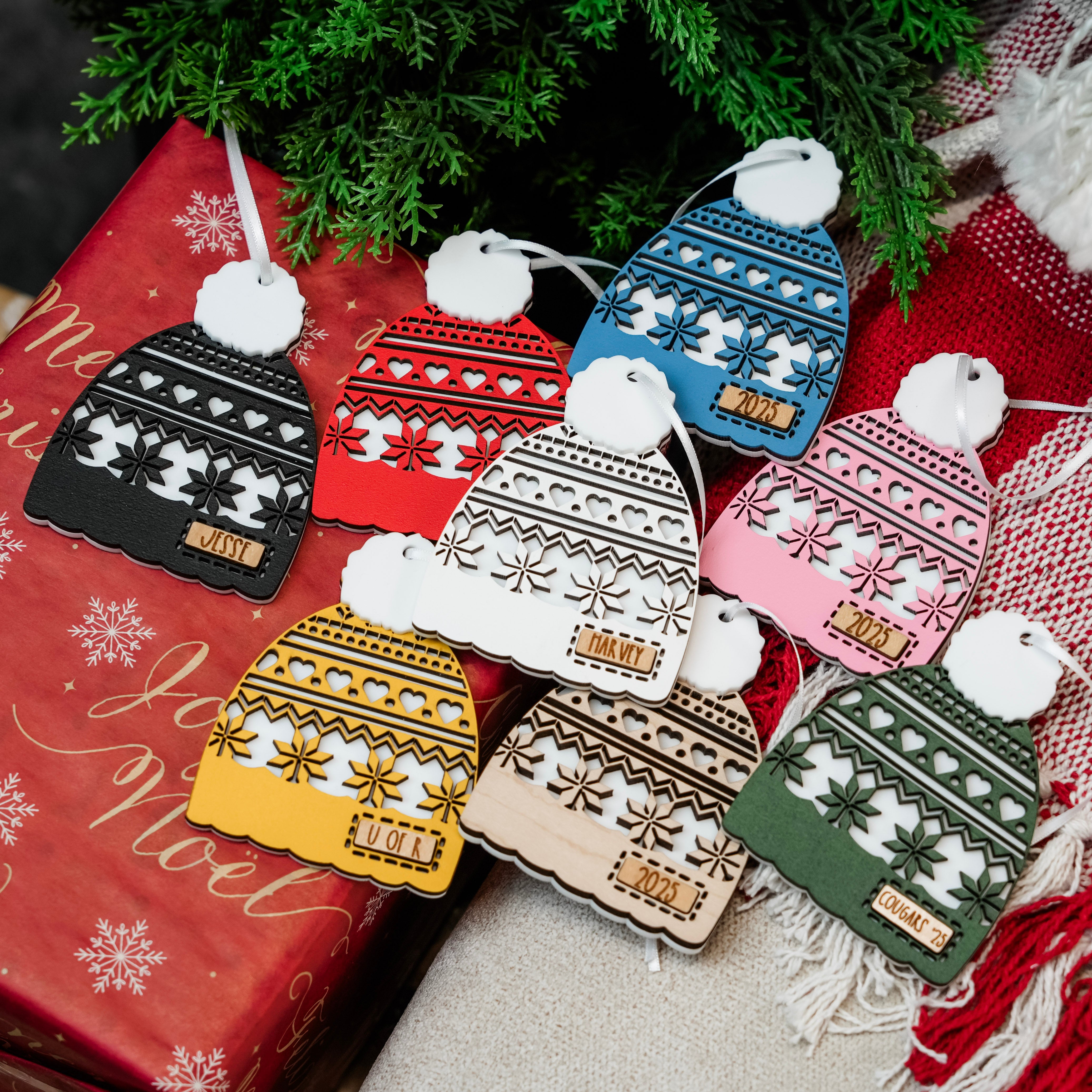 Group Order: Custom Toques • Layered Wood & Acrylic Ornaments • Corporate Gifts