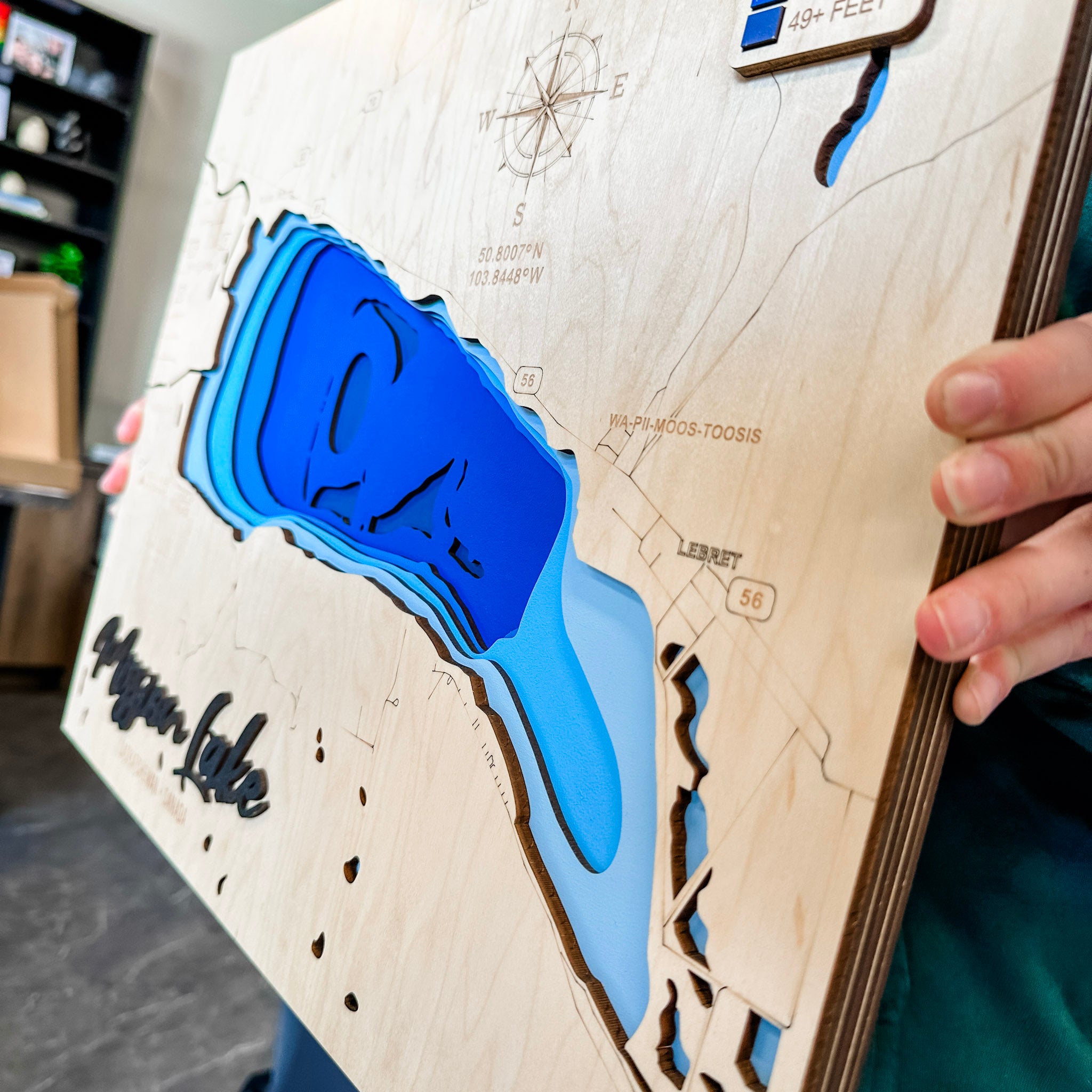 Mission Lake Map • Bathymetric Layered Wood Depth Map • For Lake Lovers