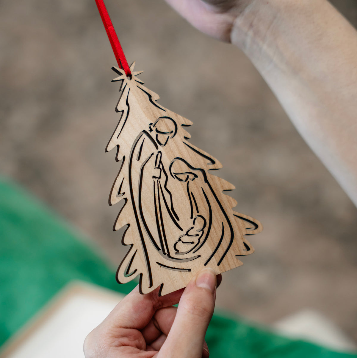 Nativity Tree • Engraved Wood Ornament