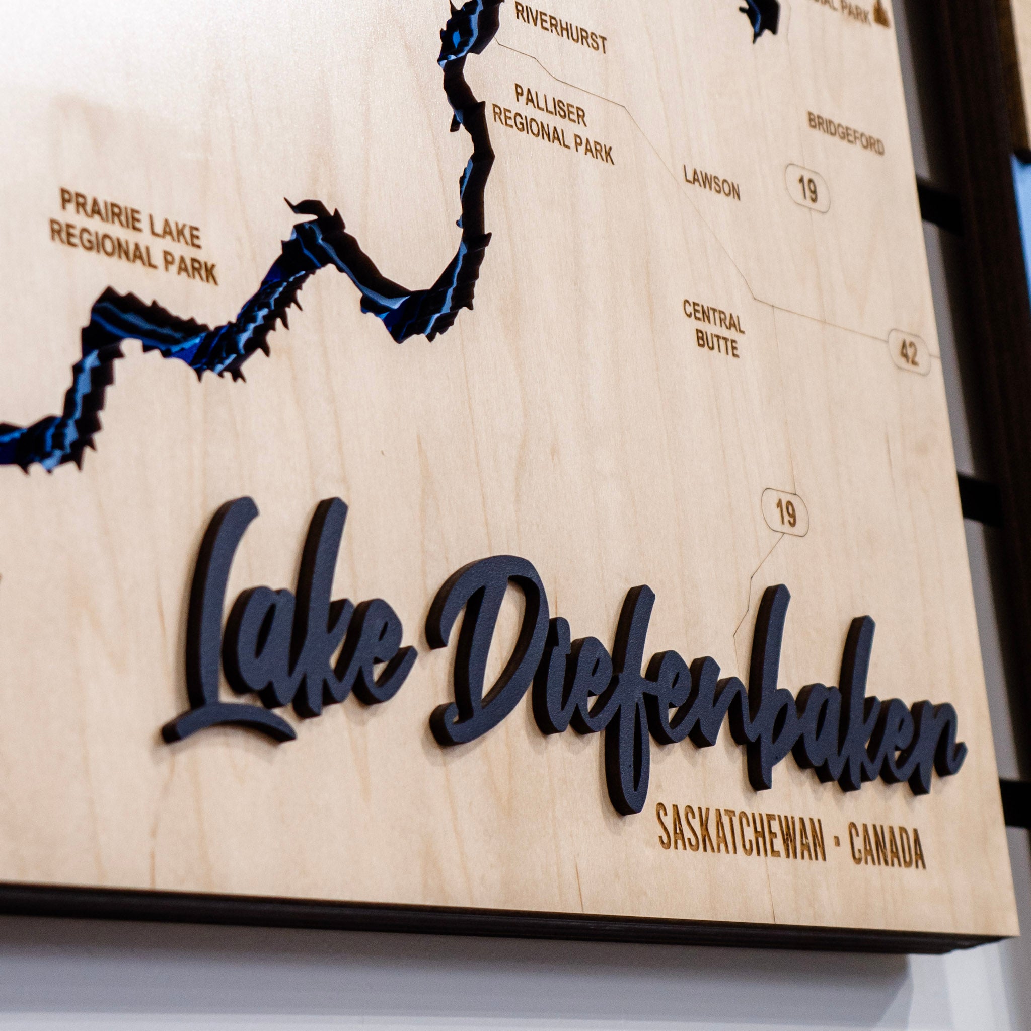 Lake Diefenbaker Map • Bathymetric Layered Wood Depth Map • For Lake Lovers