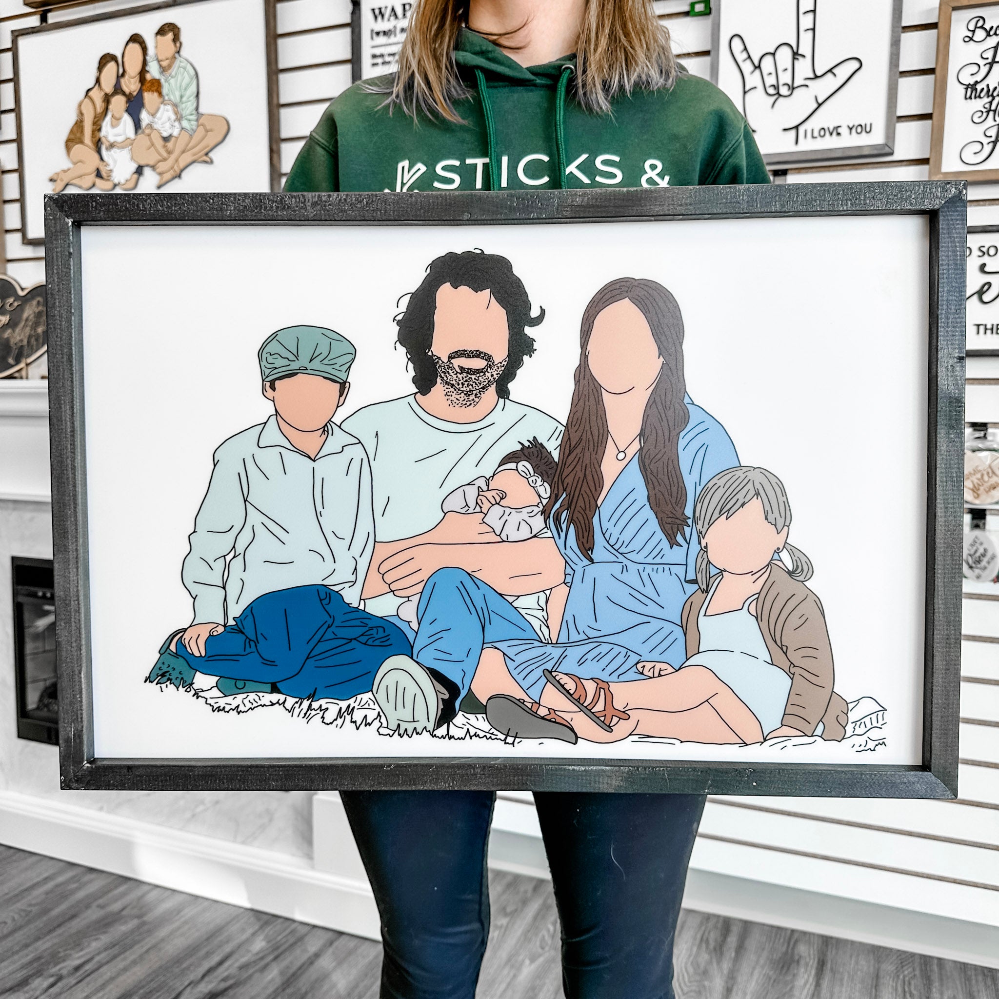 Hand-Sketched Family/Friends Portrait from Photo (Choose from 3 Styles) - Sticks & Doodles