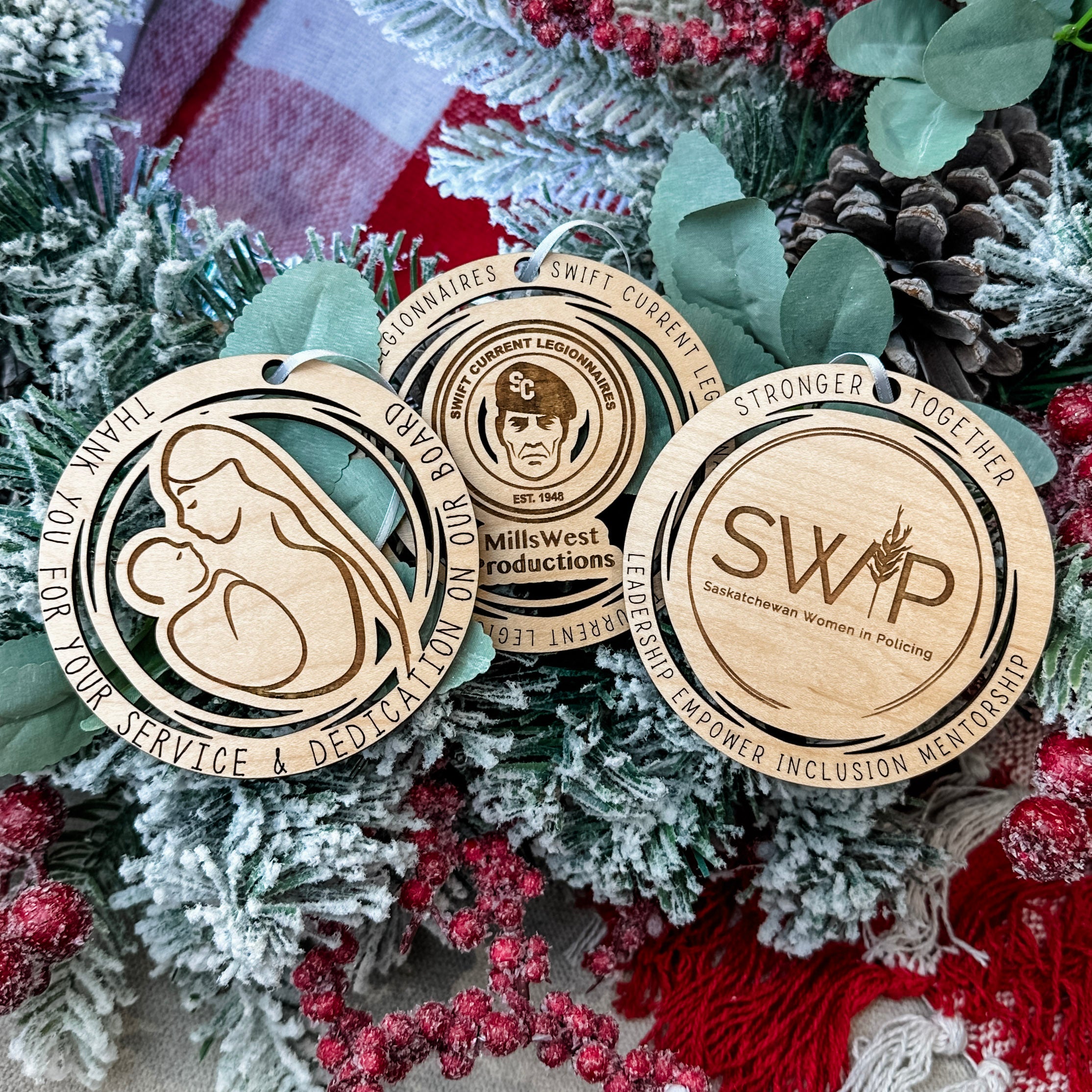 Group Order: Company Logo Ornaments • Engraved Wood Ornaments • Corporate Gifts