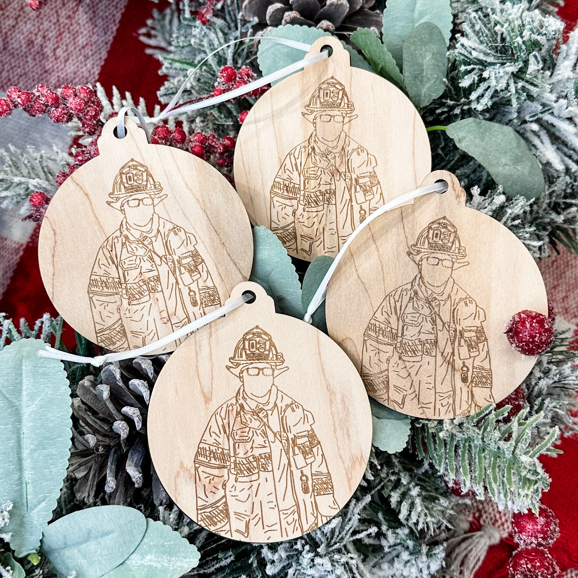 Group Order: Business Portrait Line Art • Engraved Wood Ornaments • Corporate Gifts